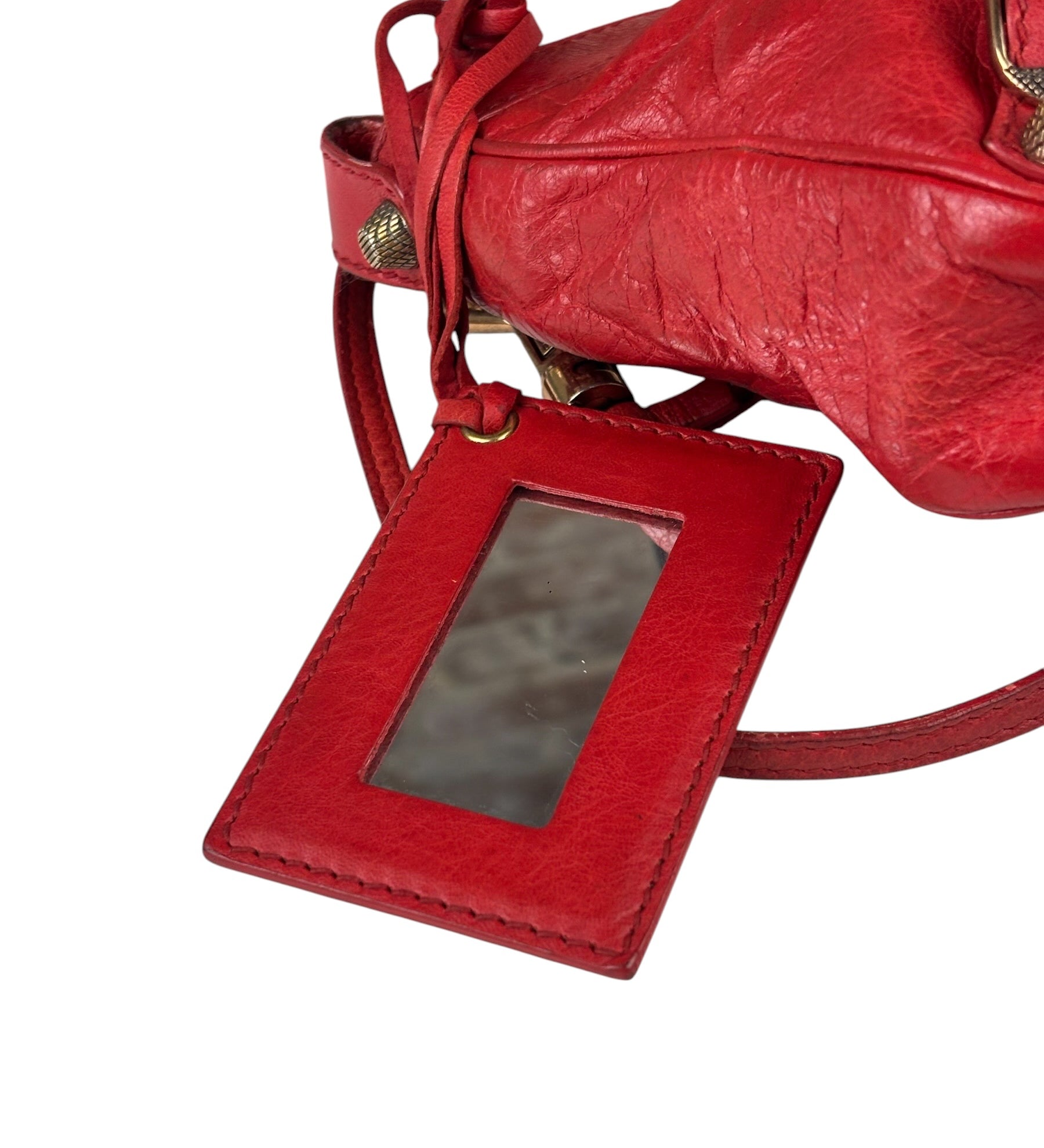Balenciaga Red Lambskin Motor Cycle Crossbody Bag