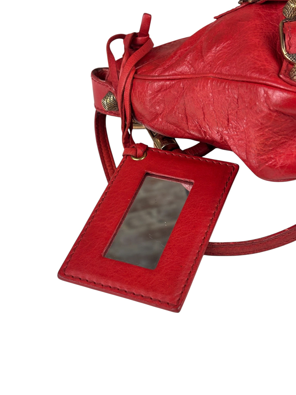 Balenciaga Red Lambskin Motor Cycle Crossbody Bag
