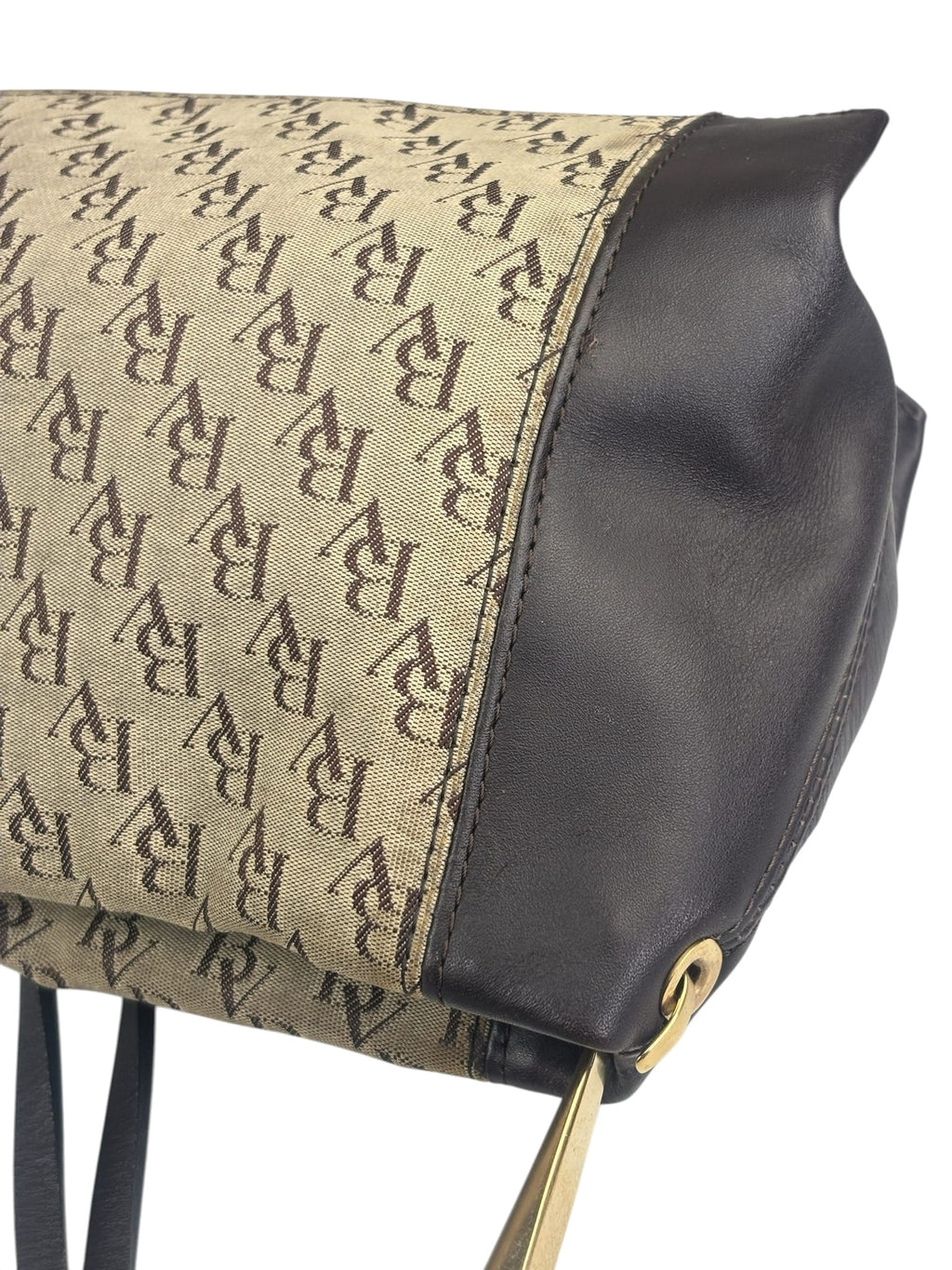 Bottega Veneta Brown/Beige Leather Trim Monogram Shoulder Bag