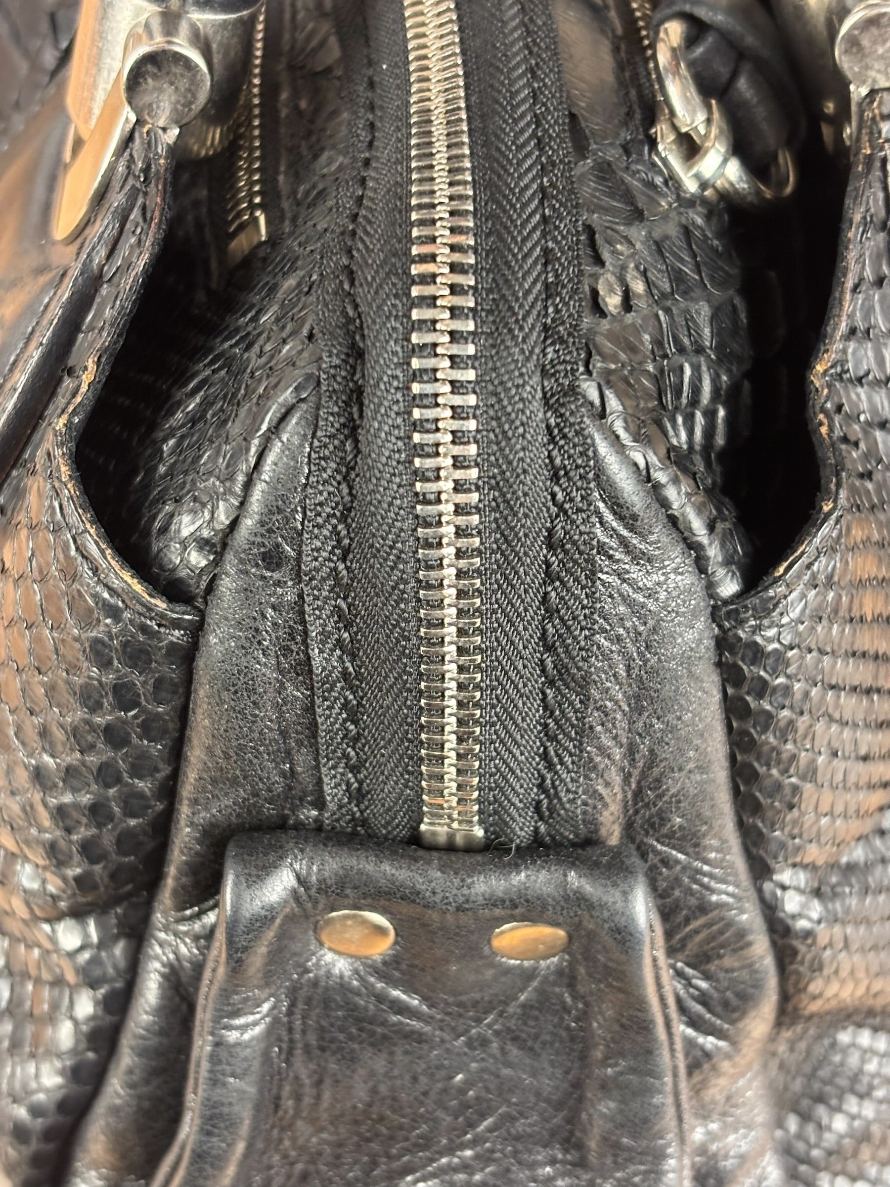 Chloé Vintage Black Leather Python Silverado Shoulder Bag