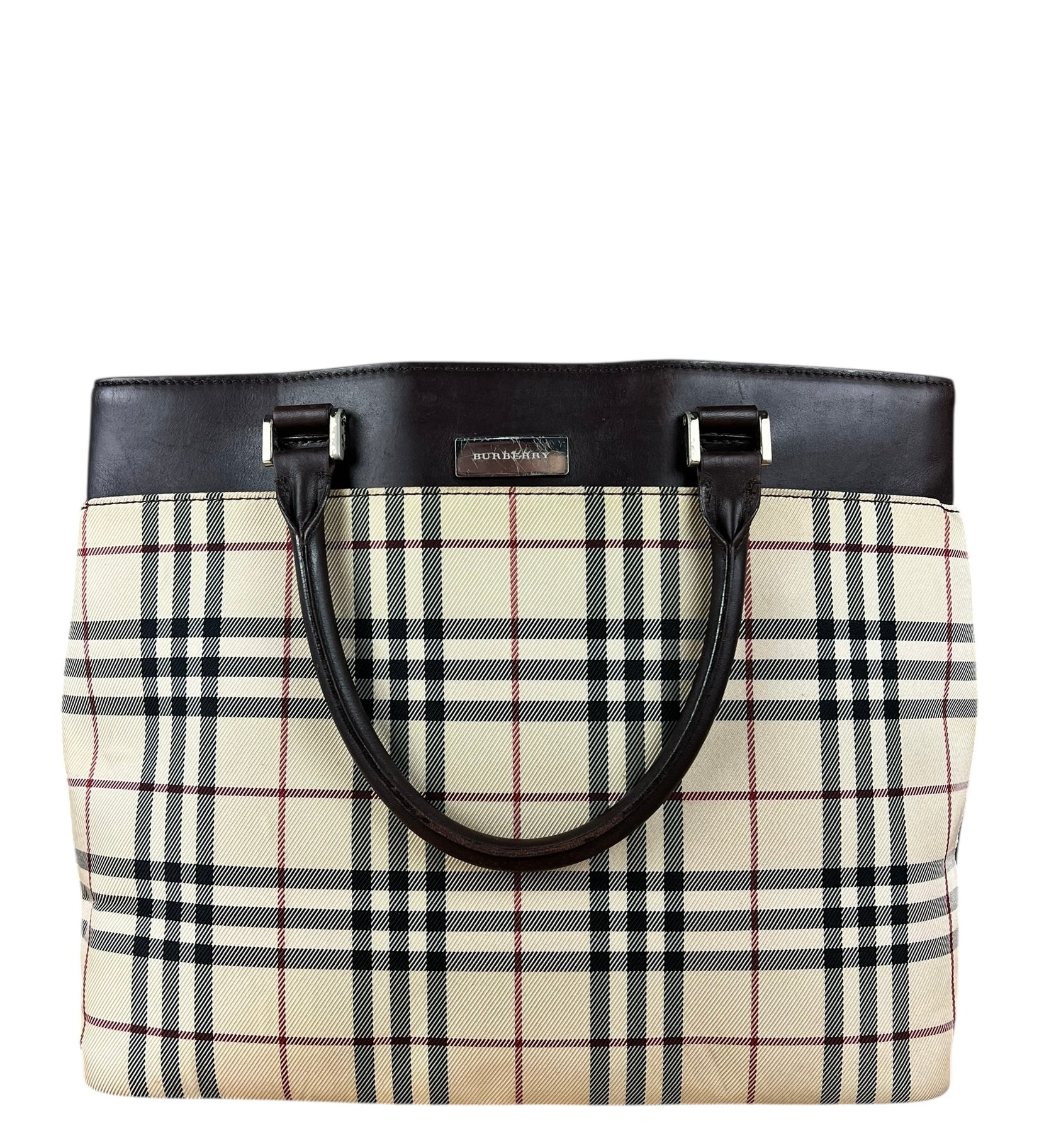 Burberry Leather Trim Nova Check Tote Bag
