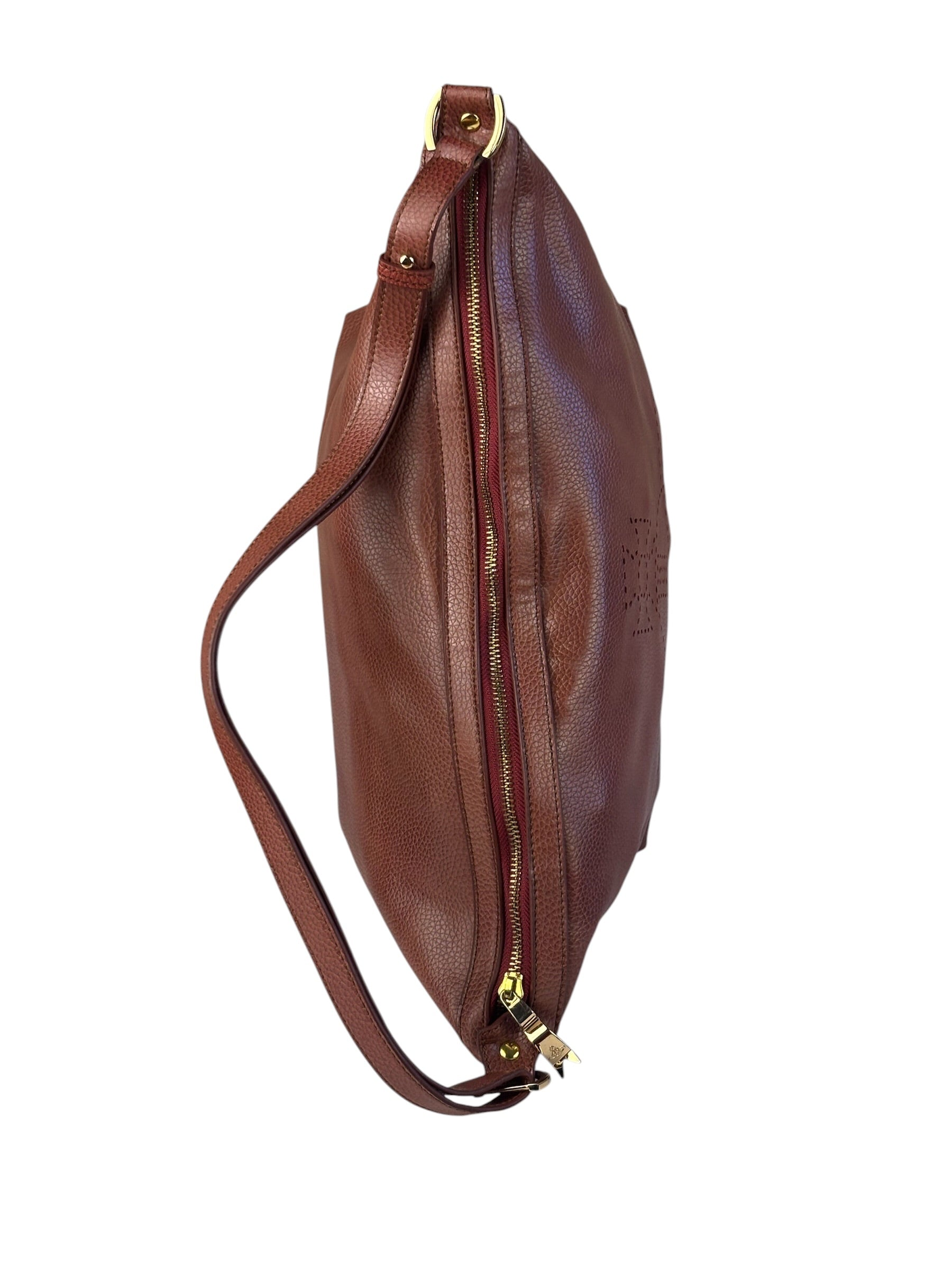 Vivienne Westwood Tan Brown Leather Perforated Orb Logo Shoulder Bag