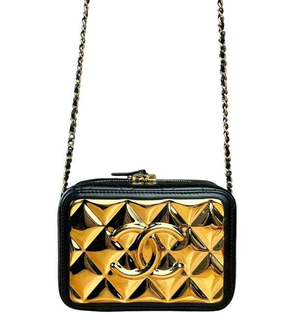 Chanel Mini Golden Plate Quilted Vanity Bag