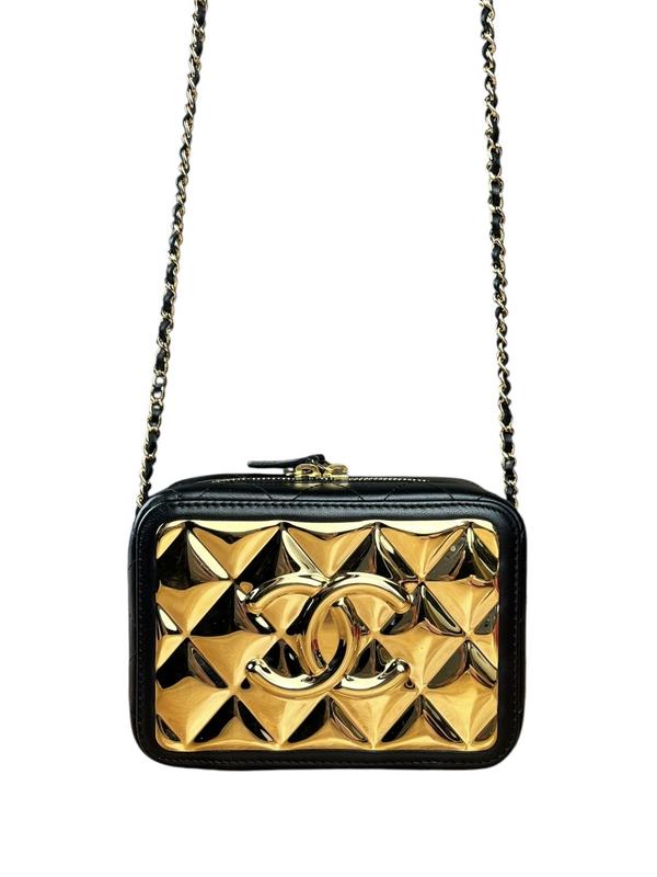 Chanel Mini Golden Plate Quilted Vanity Bag