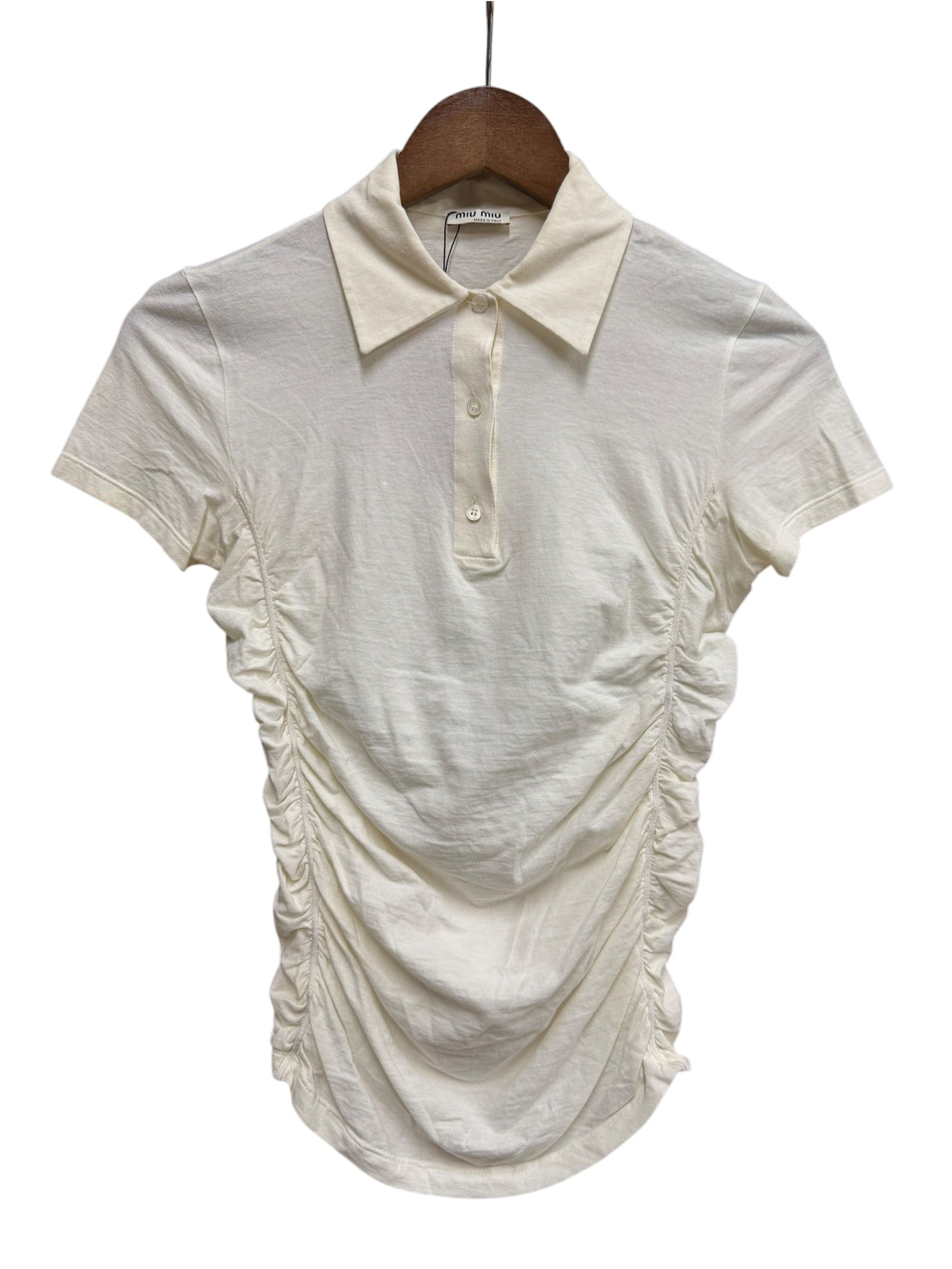 Miu Miu Off-White Short Sleeve Polo Style Top