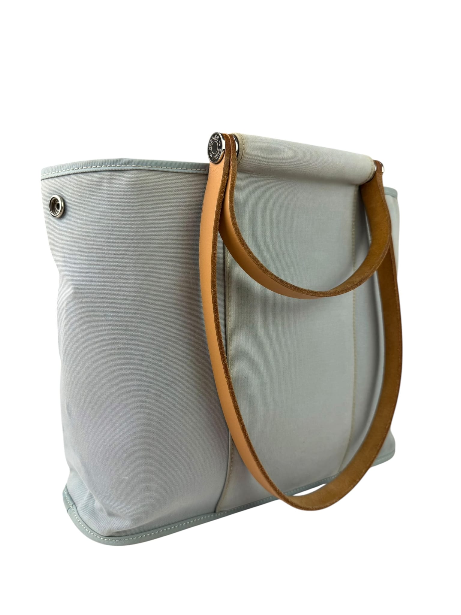 Hermes Light Blue Canvas Leather Trim Cabag Elan Tote