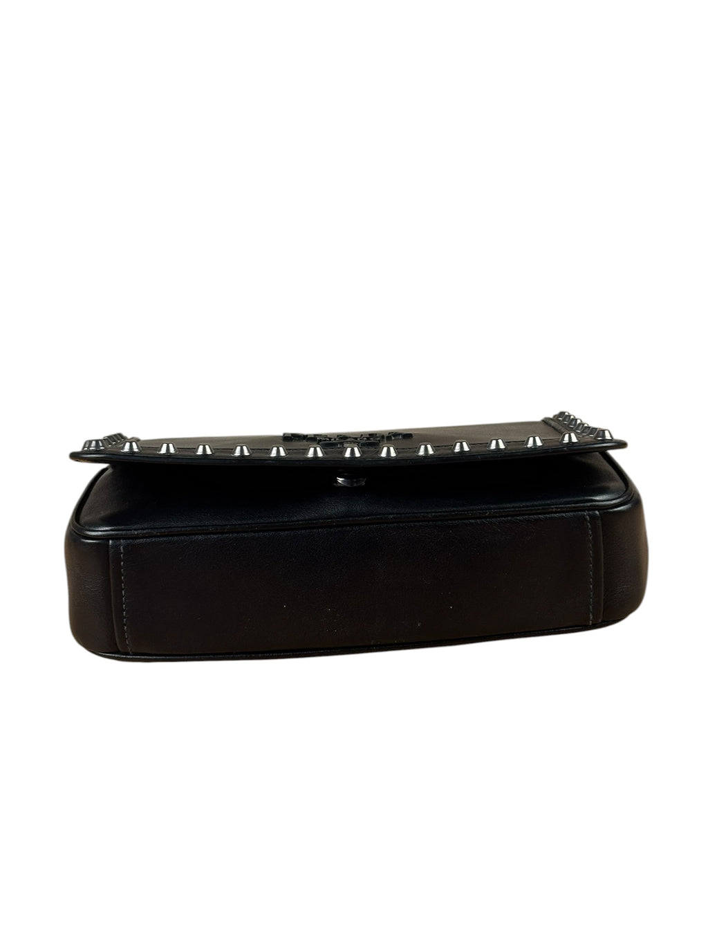 Prada Black Calfskin Studded Glace Flap Bag