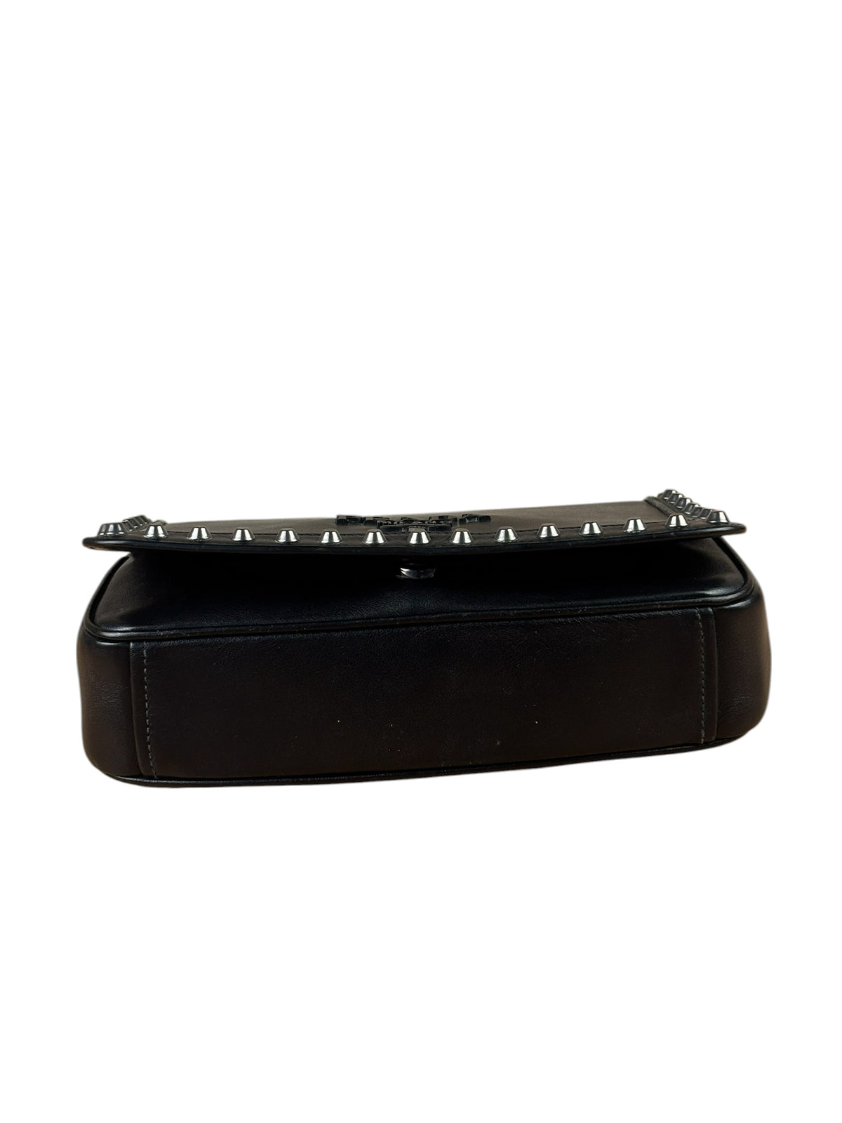 Prada Black Calfskin Studded Glace Flap Bag