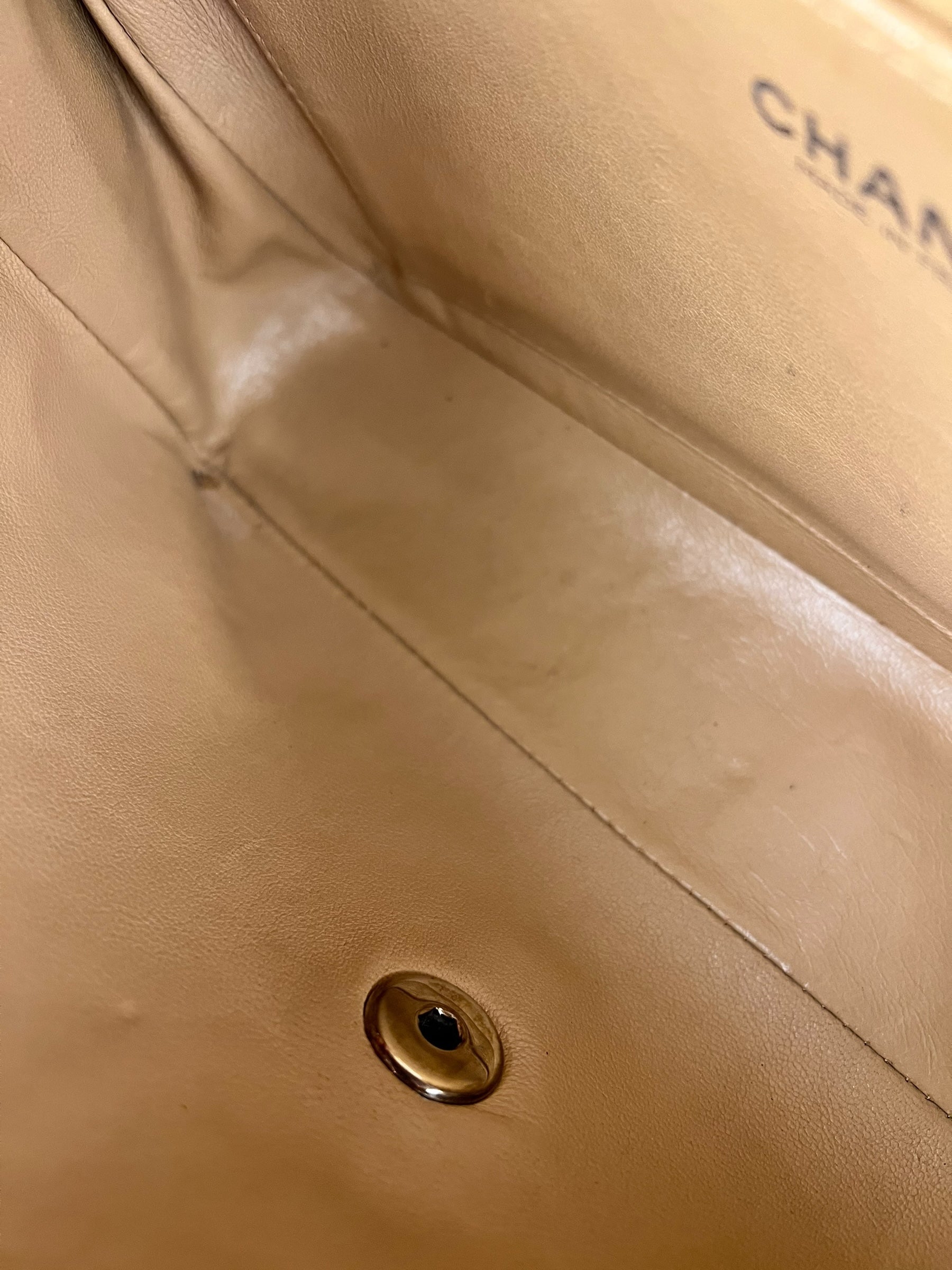 Chanel Vintage Beige Jersey Quilted Classic Flap Bag