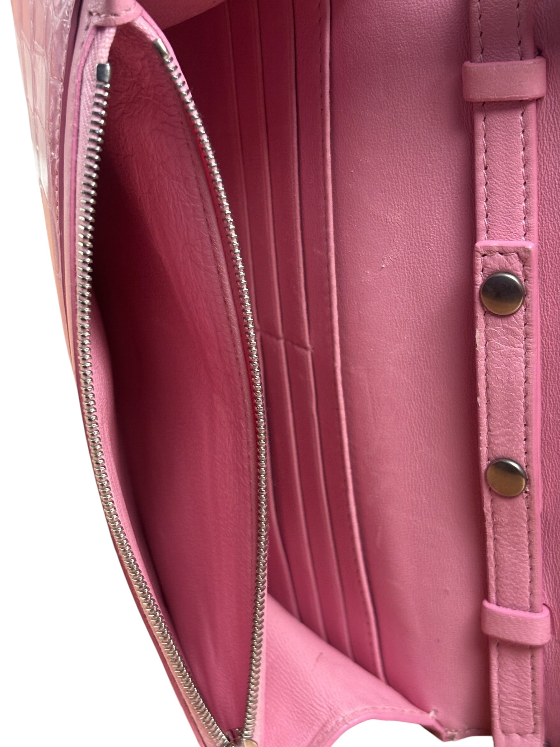 Balenciaga Pink Croc-Embossed Leather Chain B Wallet