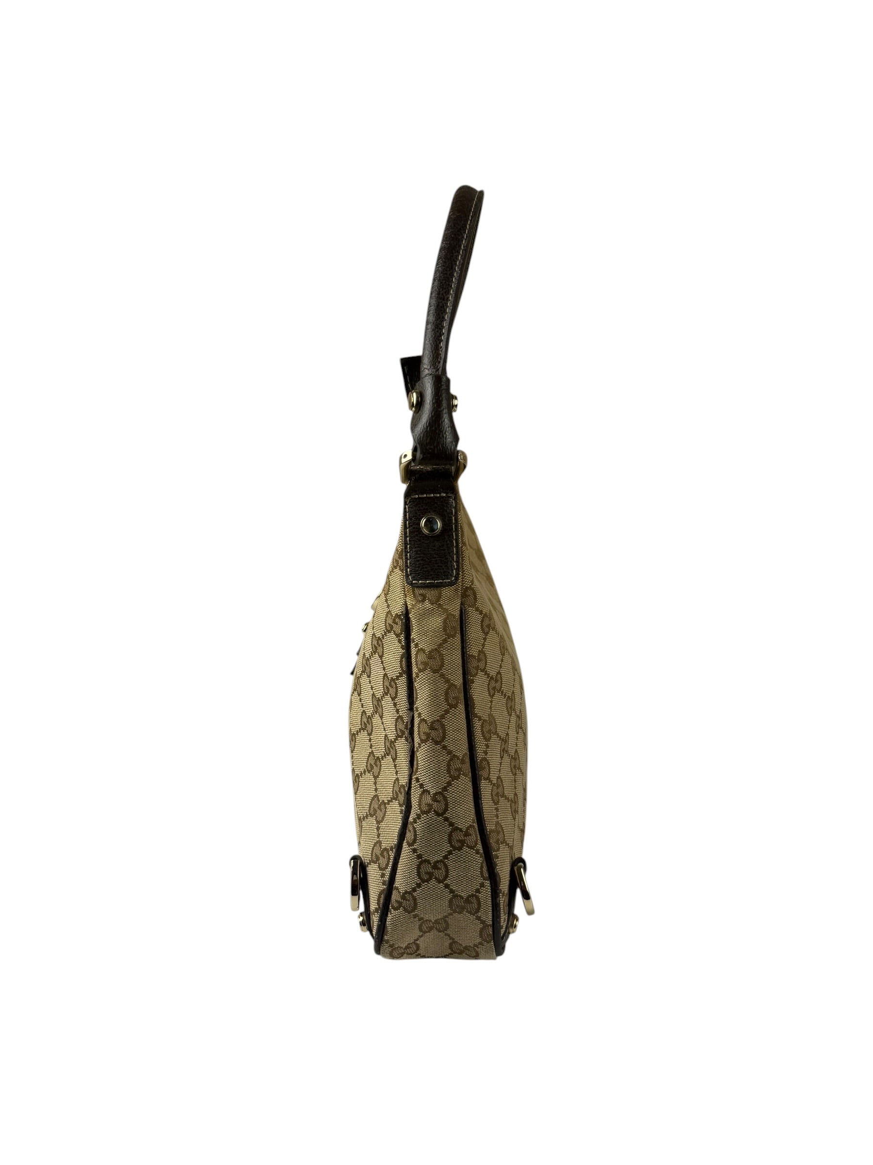 Gucci Brown Leather Trim Abbey D Ring Shoulder Bag