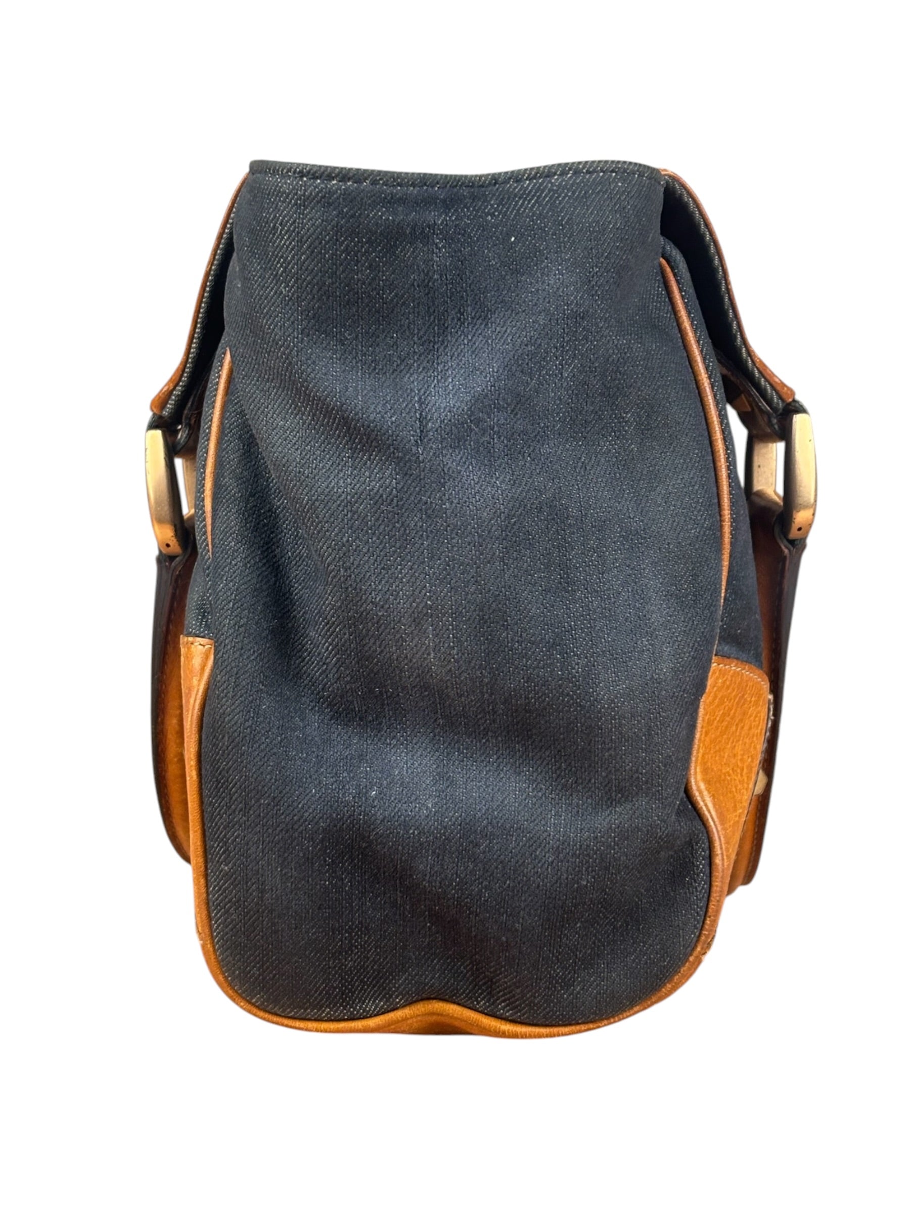 Gucci Vintage Denim Leather Trim Jackie Shoulder Bag