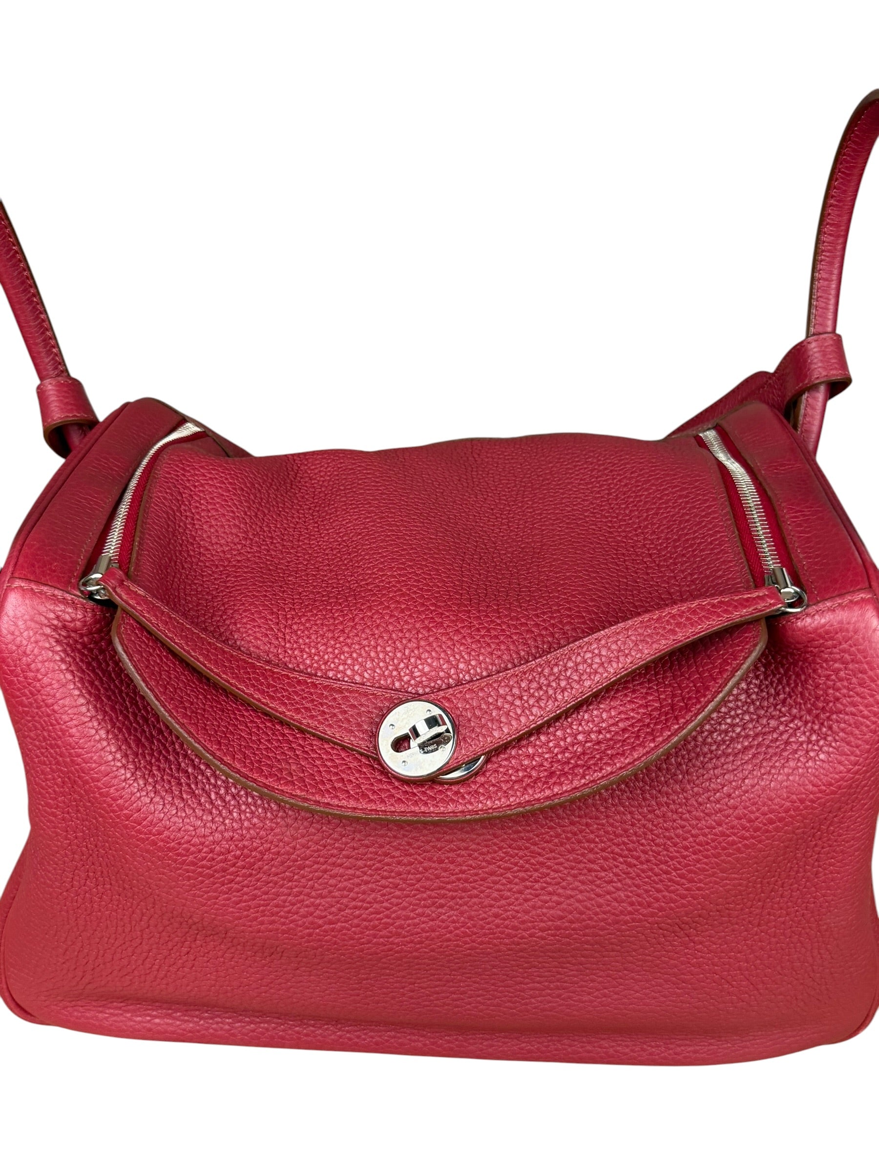 Hermes Lindy 34 Red/Fuchsia Clemence Leather Handbag 2014