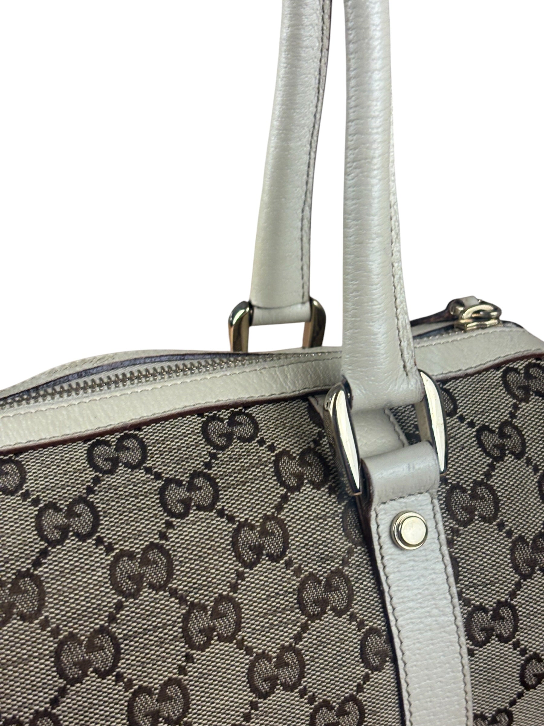Gucci Bicolor Leather Trim Canvas GG Monogram Shoulder Bag