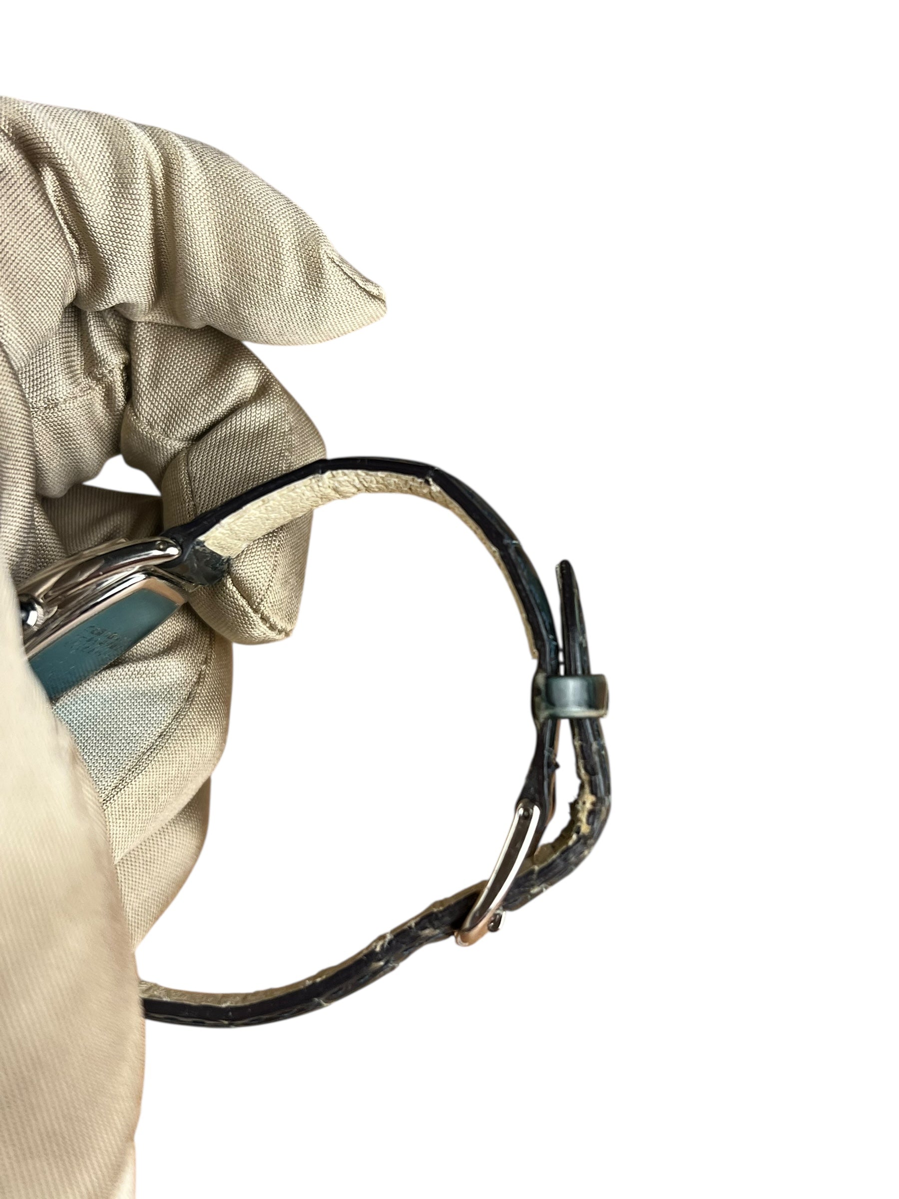 Seiko Quartz Rounded Rectangular Dial Navy Croc Strap