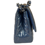 Chanel Perl Glossy Blue Quilted Patent Leather Double Flap Bag 2012