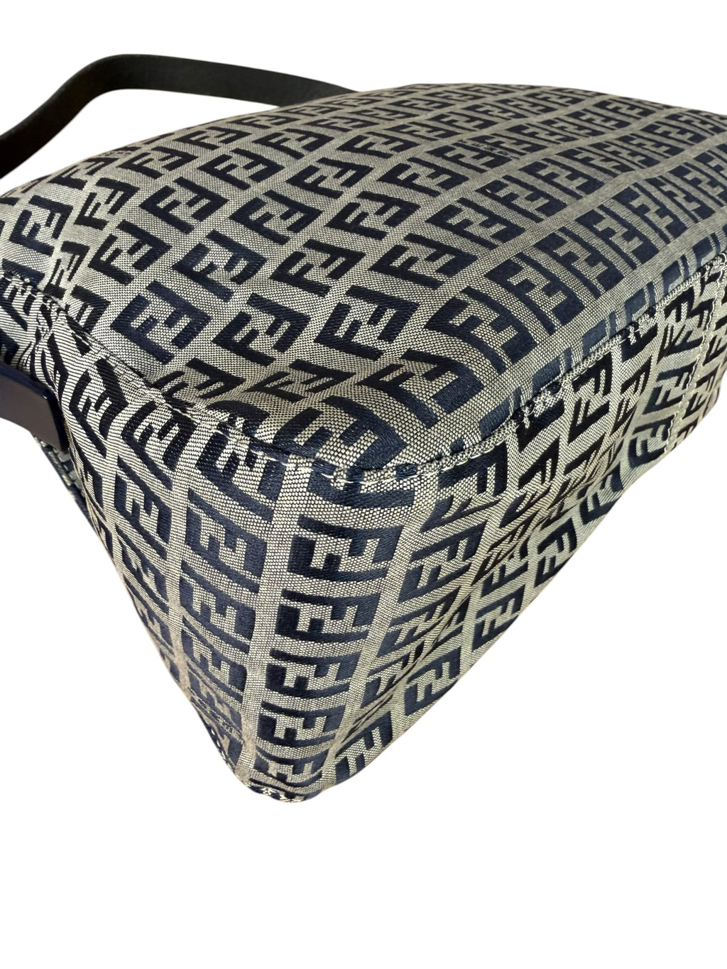 Fendi Navy/Grey Leather Trim Zucca Mamma Baguette