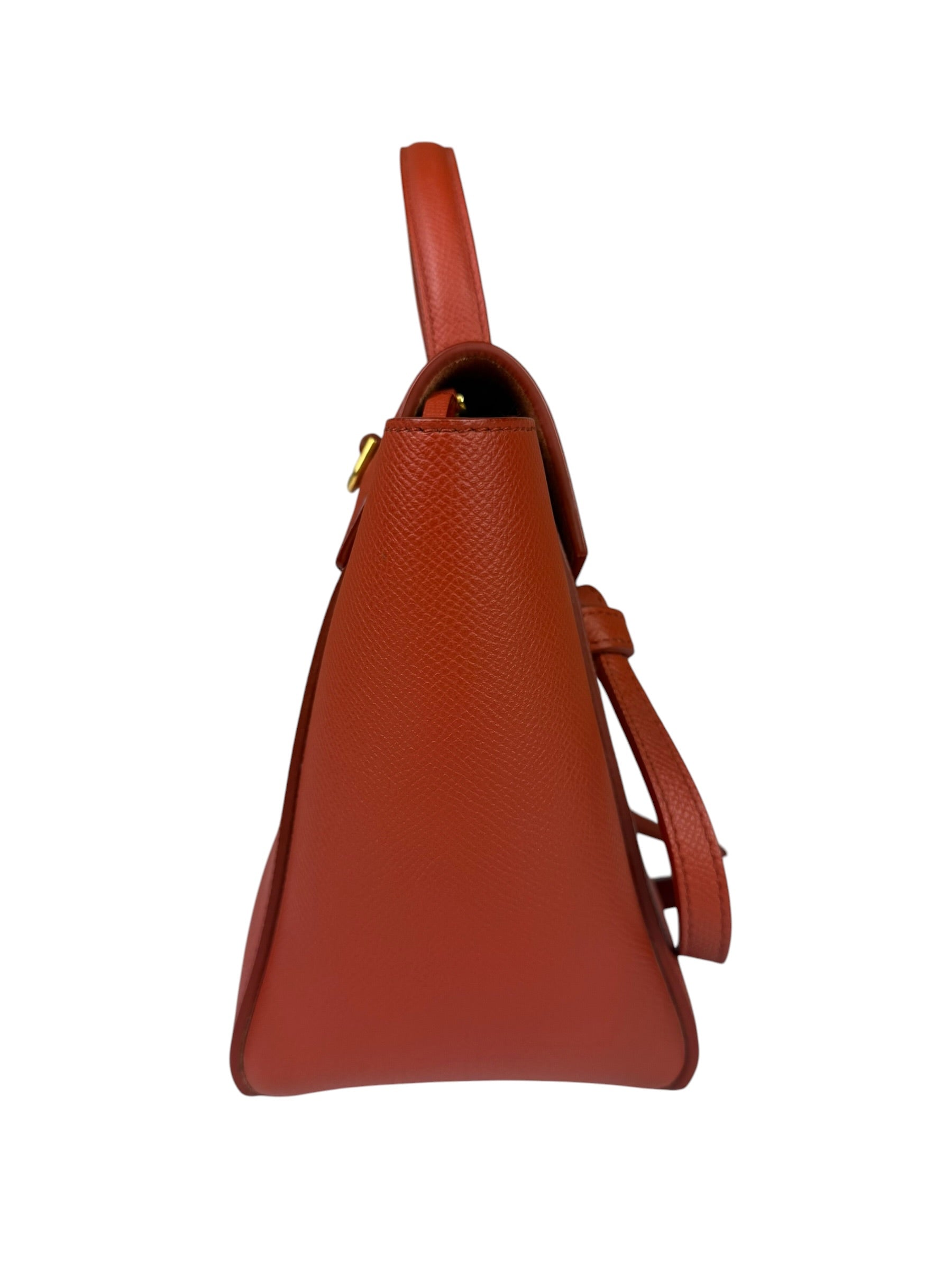 Celine Auburn Orange Leather Mini Belt Top Handle Bag