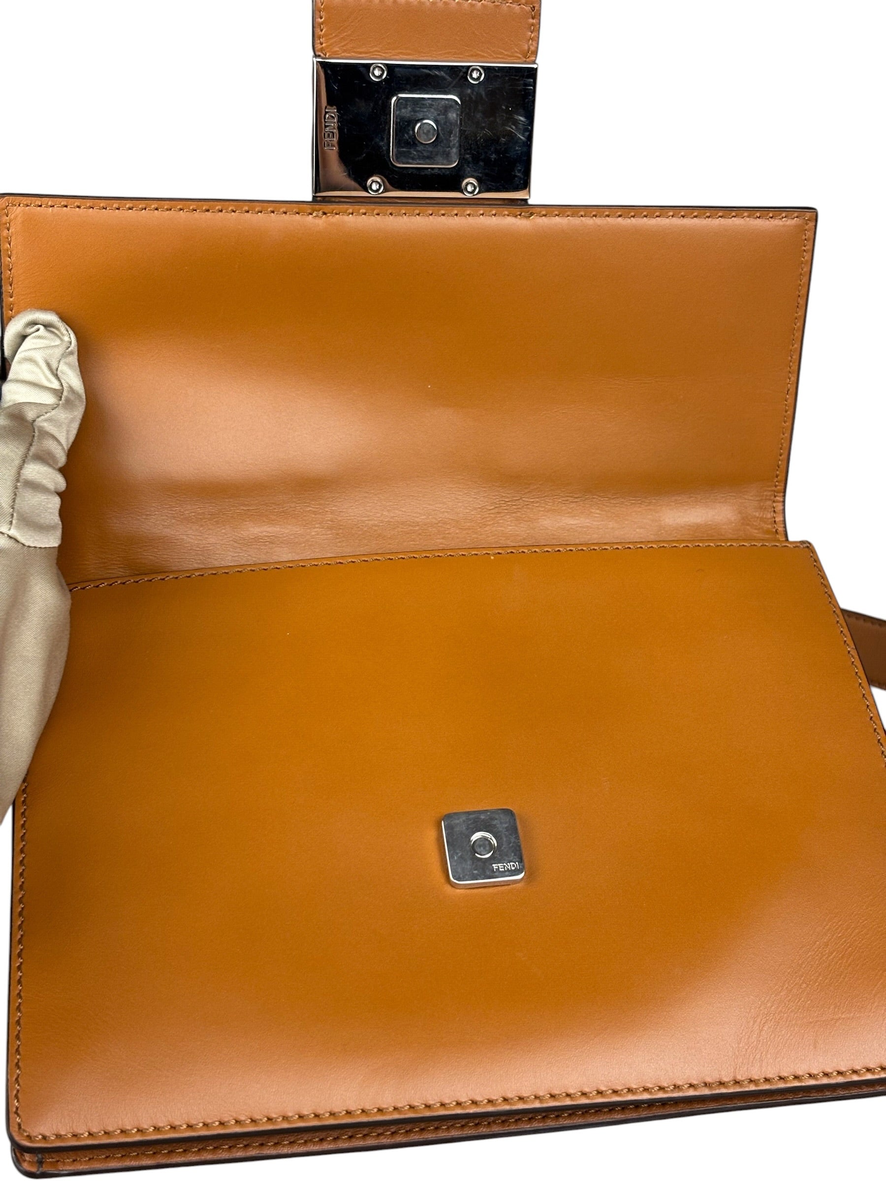 Fendi Brown/Cream Leather Jacquard FF Zucca Baguette