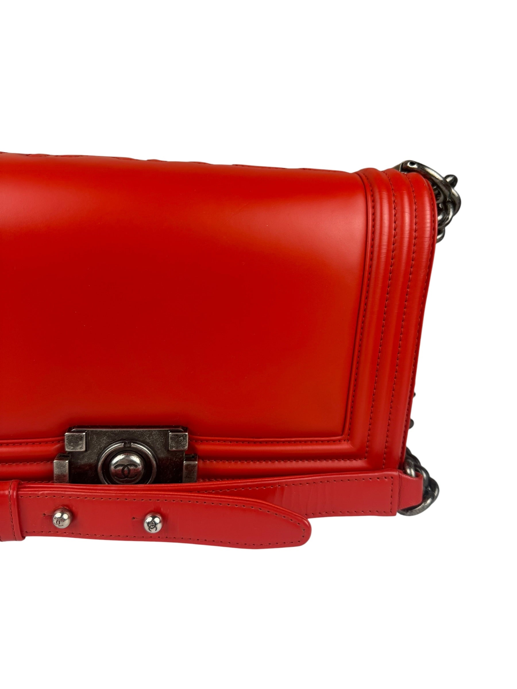 Chanel Red Leather Reverso Boy Flap Bag