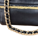 Chanel Black Leather Raffia Fringe CC Flap Shoulder Bag 2009