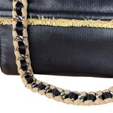 Chanel Black Leather Raffia Fringe CC Flap Shoulder Bag 2009