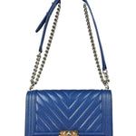 Chanel Blue Chevron Caviar Medium Boy Bag 2019