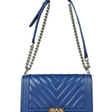 Chanel Blue Chevron Caviar Medium Boy Bag 2019