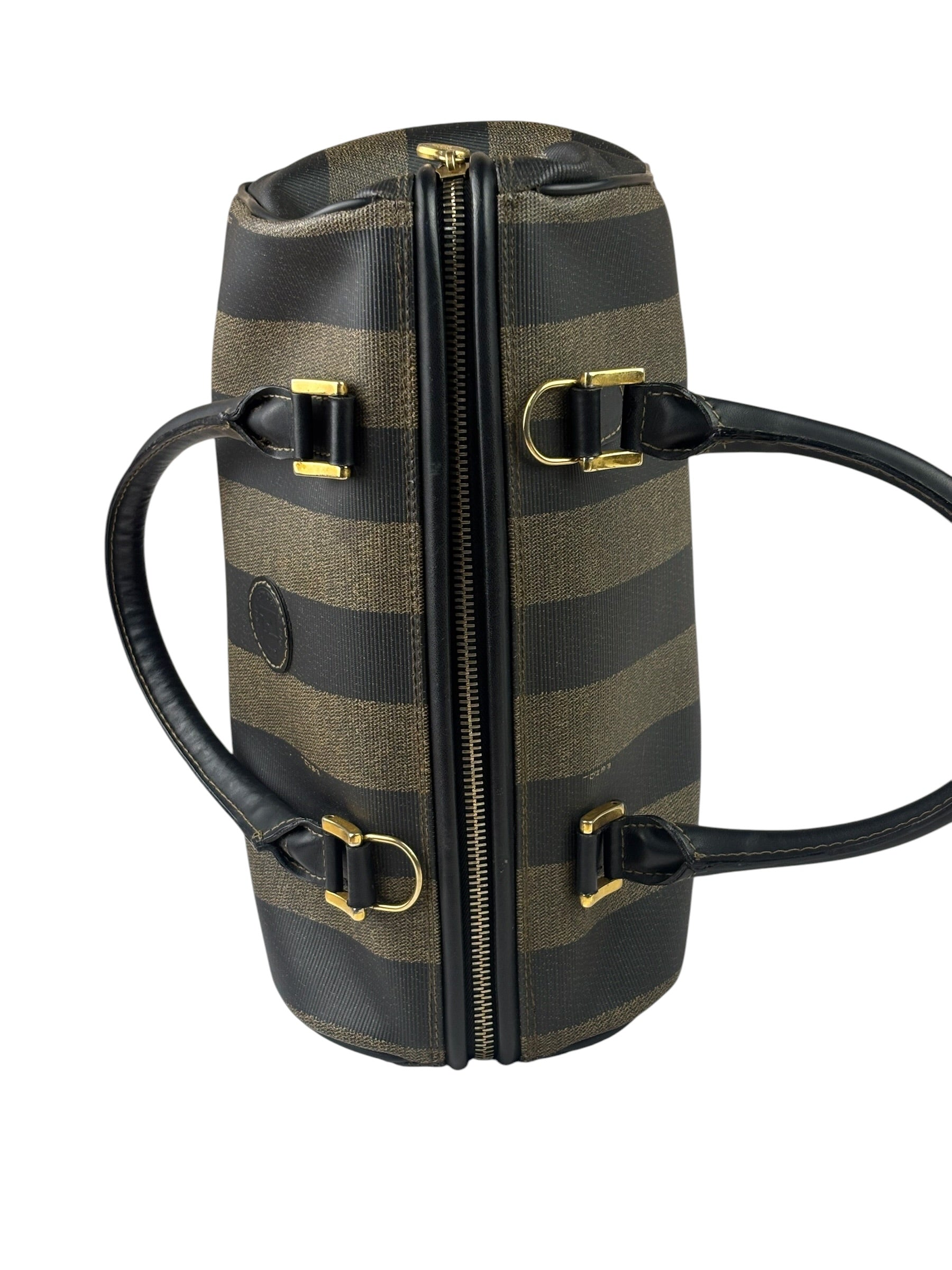 Fendi Brown/Black Leather Pequin Boston Bag