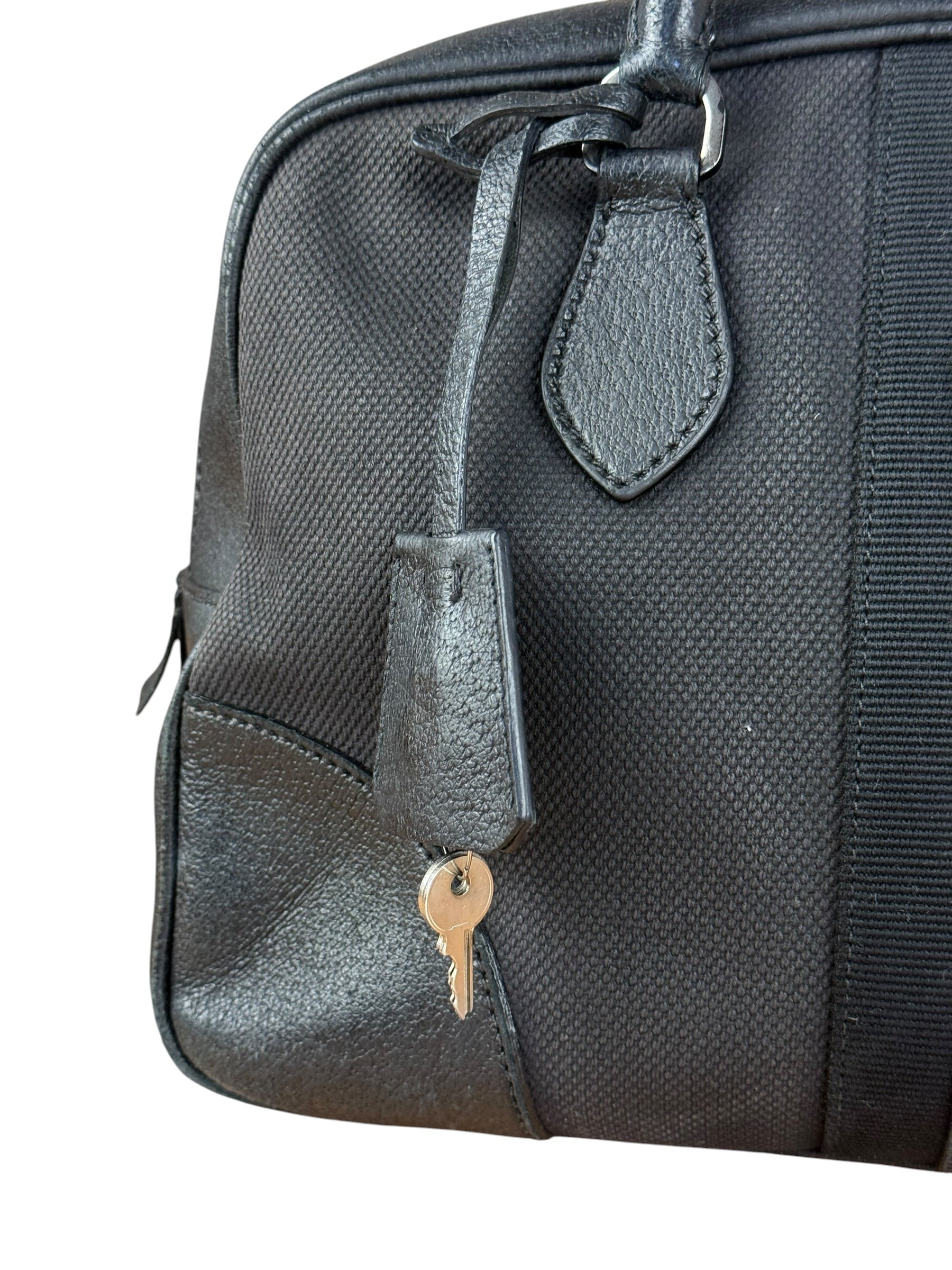 Prada Vintage Black Canvas Leather Trim Bowler Shoulder Bag