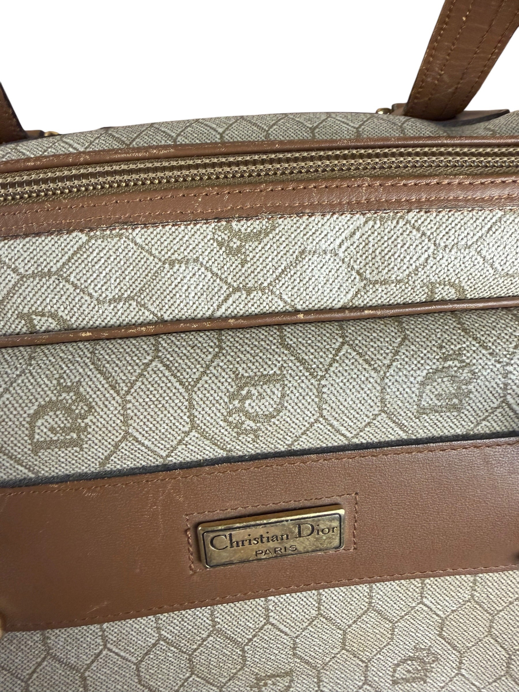 Christian Dior Vintage Beige Honeycomb Boston Bag