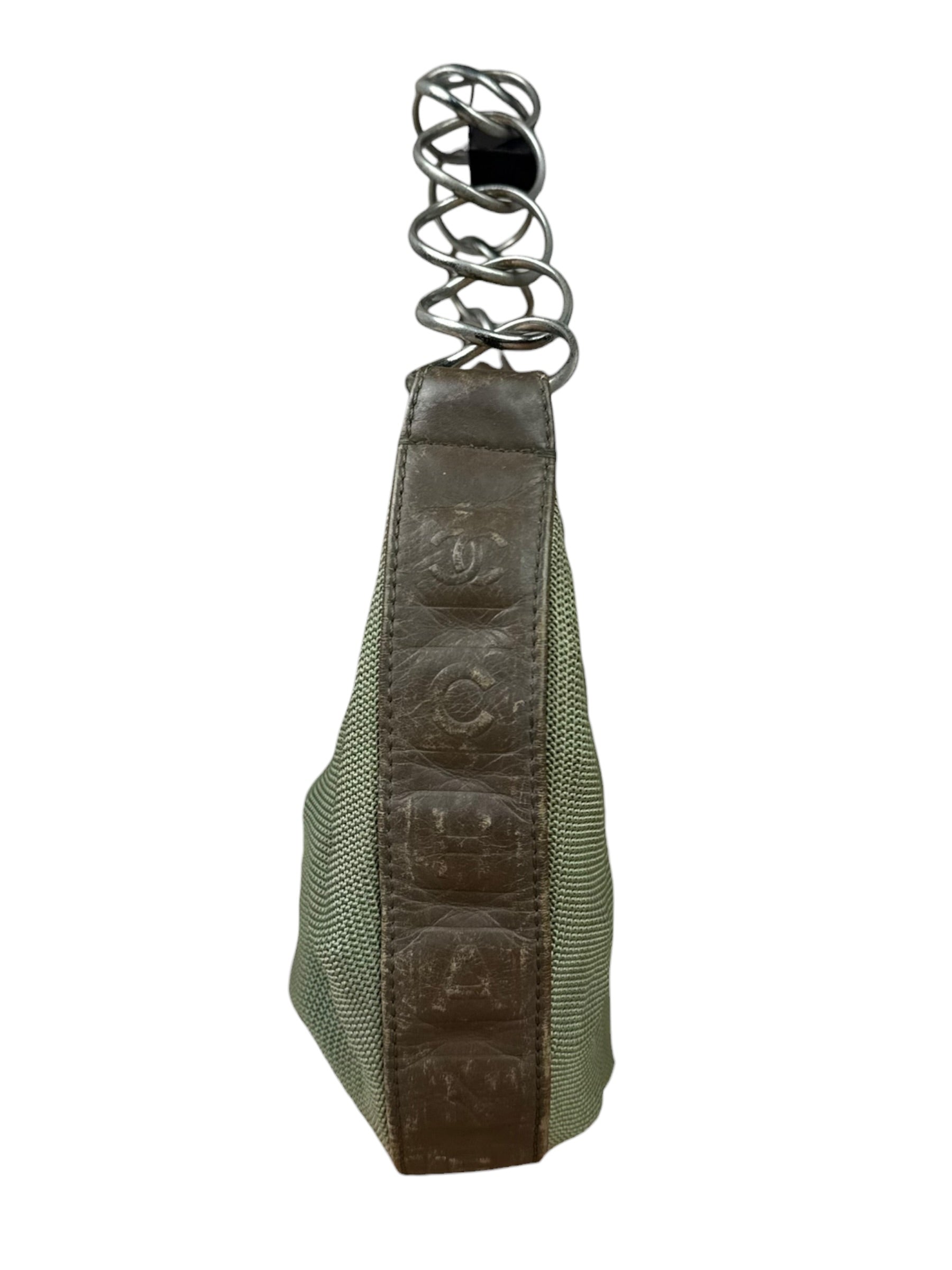 Chanel Olive Green/Brown Leather Trim Interlocking Ring Strap Hobo Bag 2003