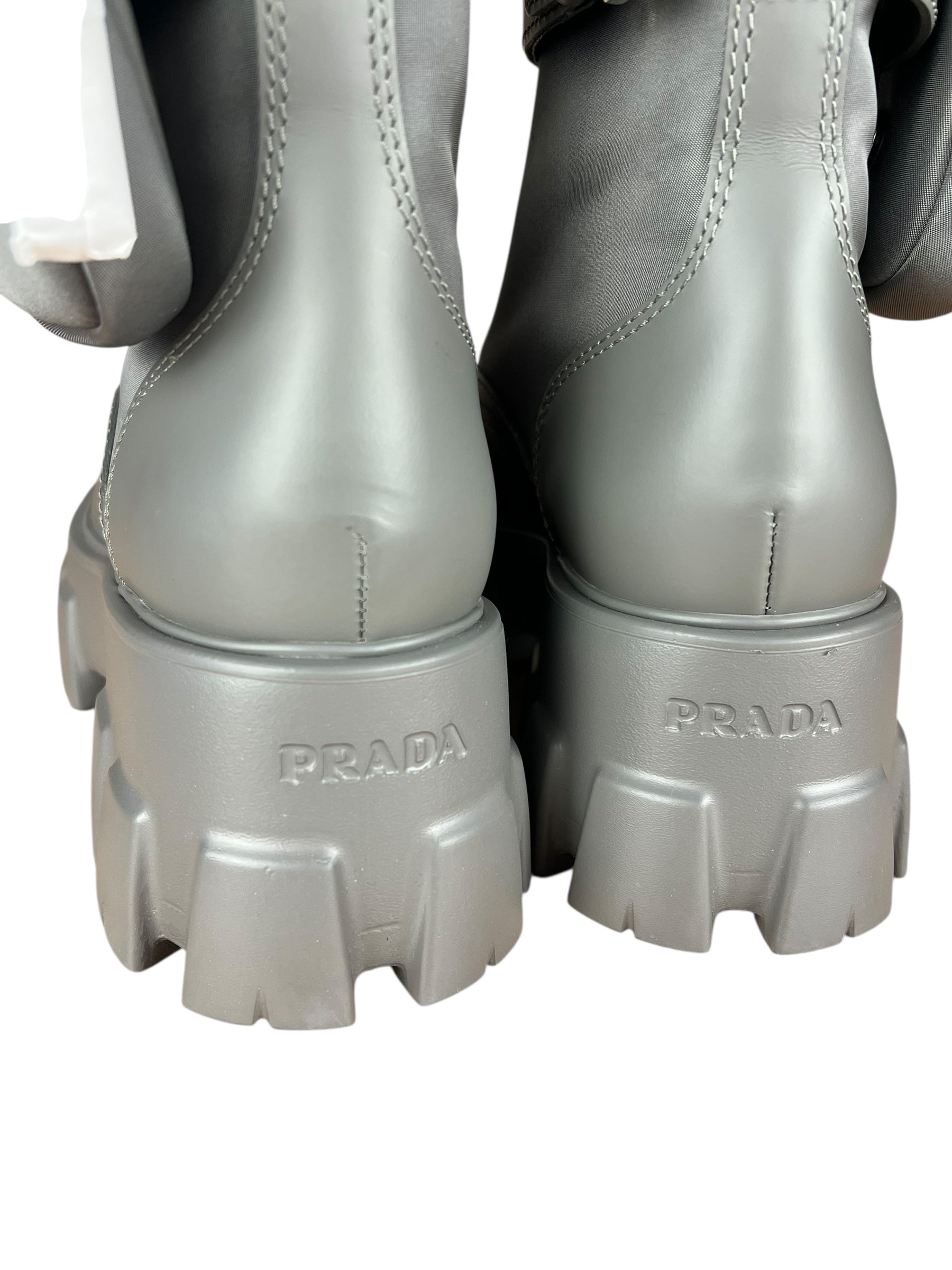Prada Monolith Leather and Re-Nylon Pouch Boots