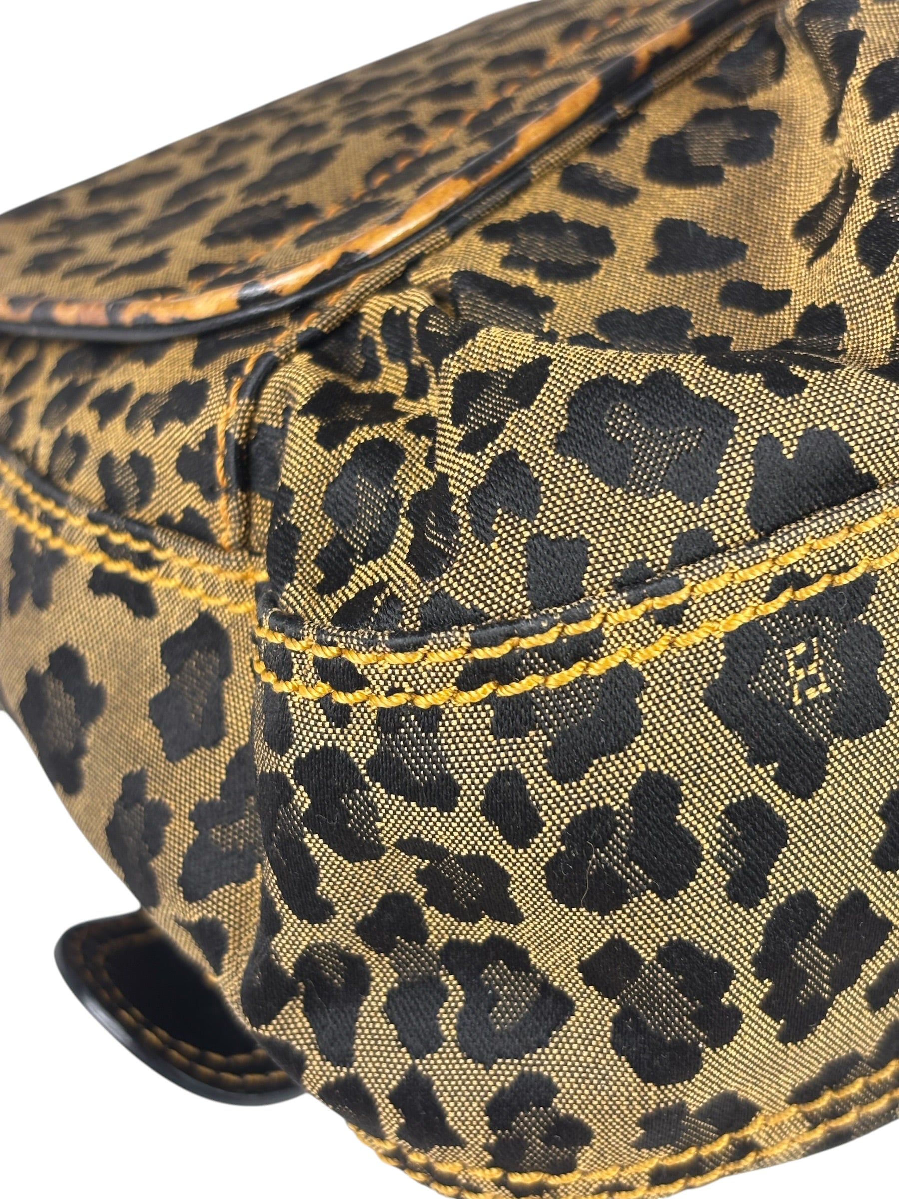 Fendi Brown Leather Trim Leopard Print Buckle Bag