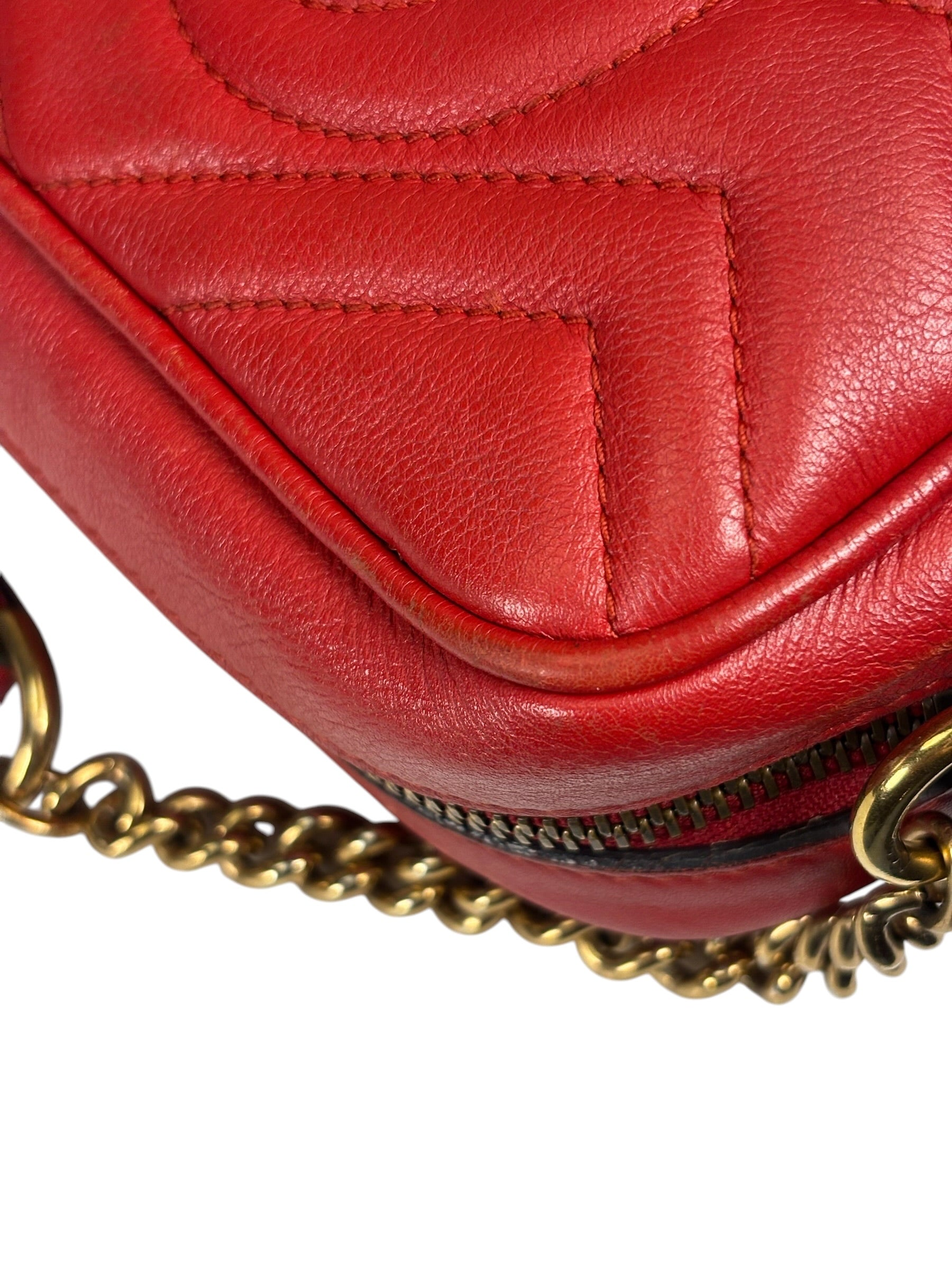 Gucci Red Leather Marmont Small Camera Bag