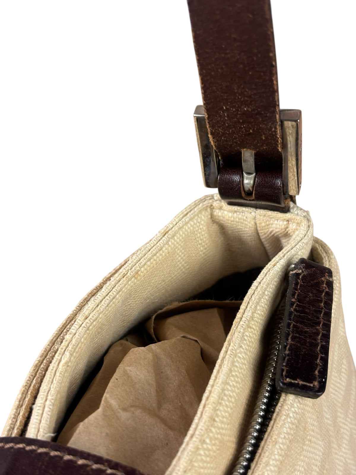 Fendi Cream Zucca Canvas Baguette Shoulder Bag