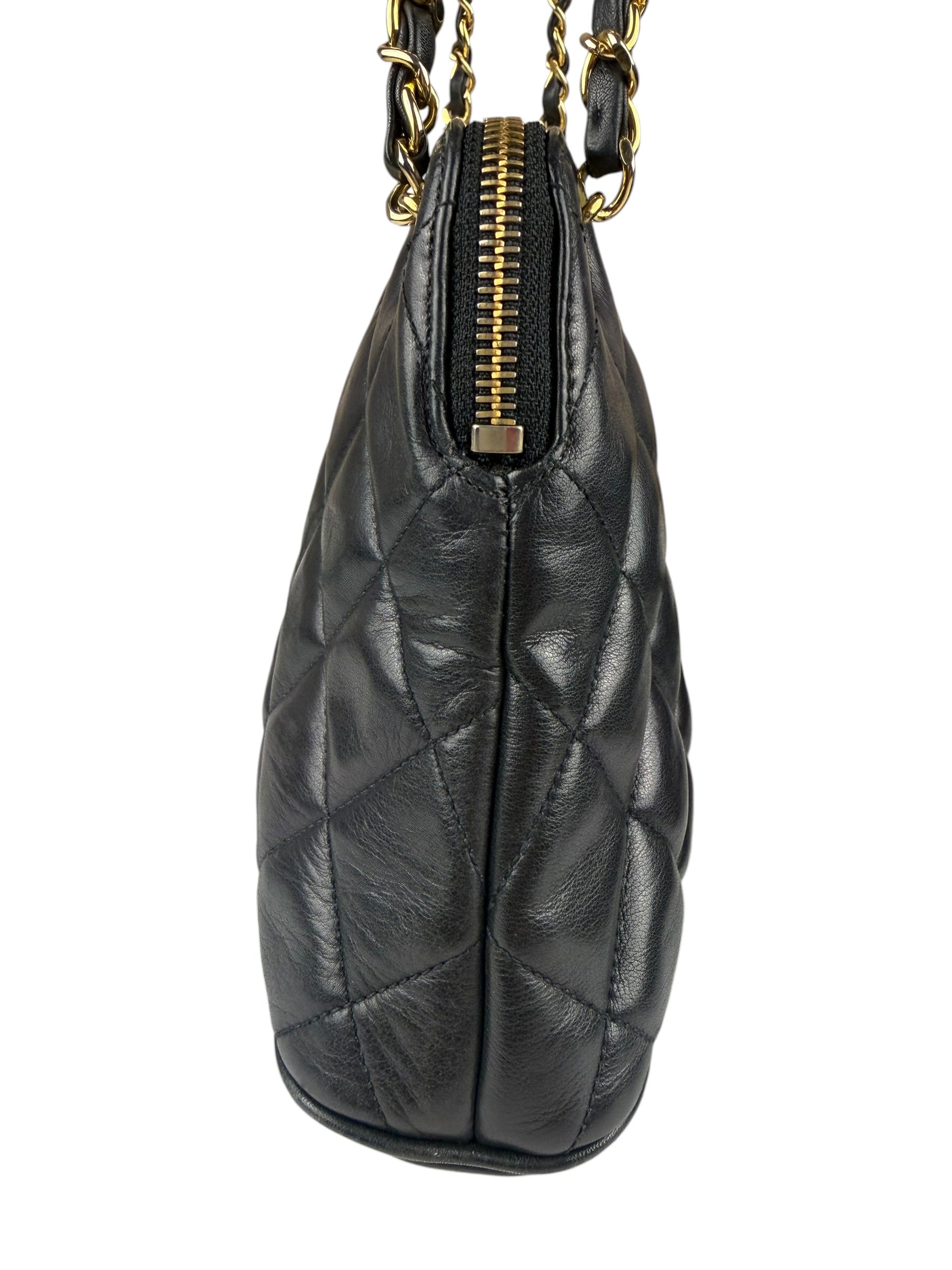 Chanel Vintage Black Quilted Leather Shoulder Bag 1987