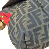 Fendi Beige/Red Leather Trim Zucca Chef Flap Bag
