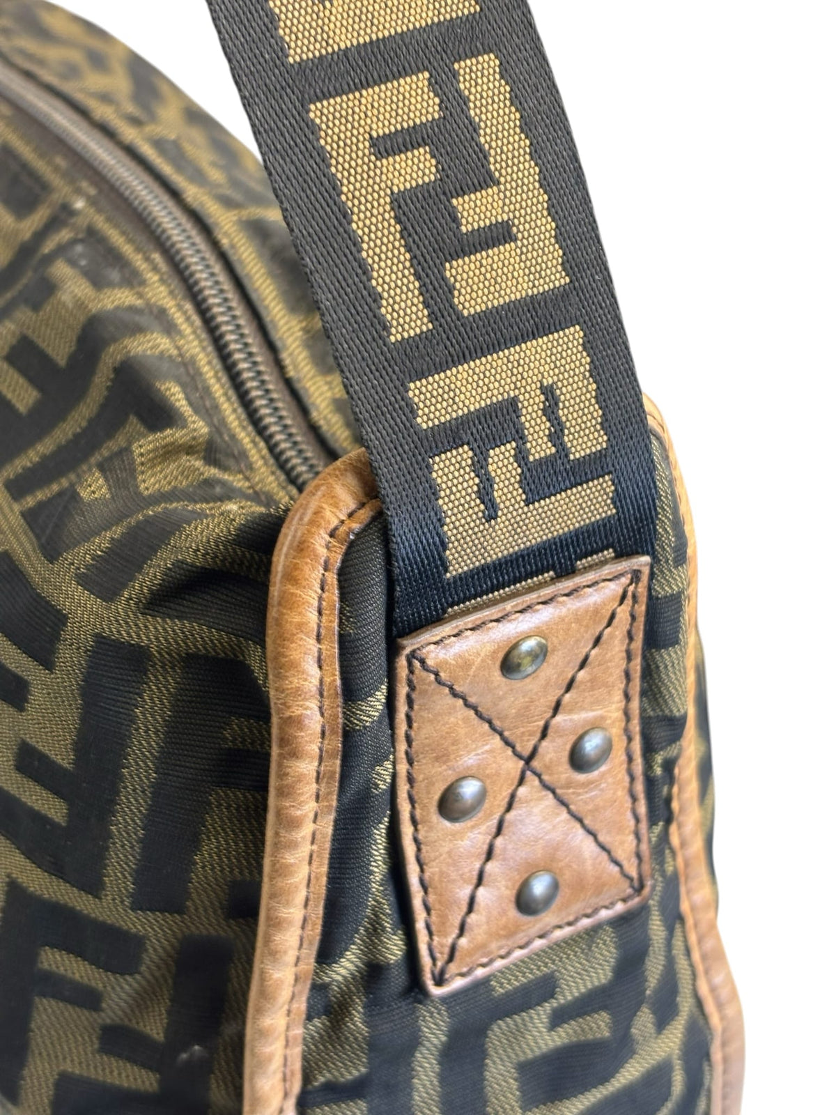Fendi Zucca Print Brown Canvas Leather Trim Messenger Crossbody