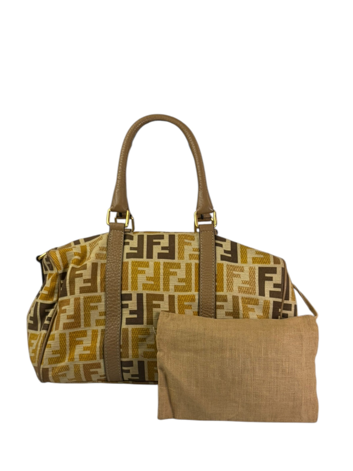 Fendi Colorblock Leather Trim Zucca Boston Bag