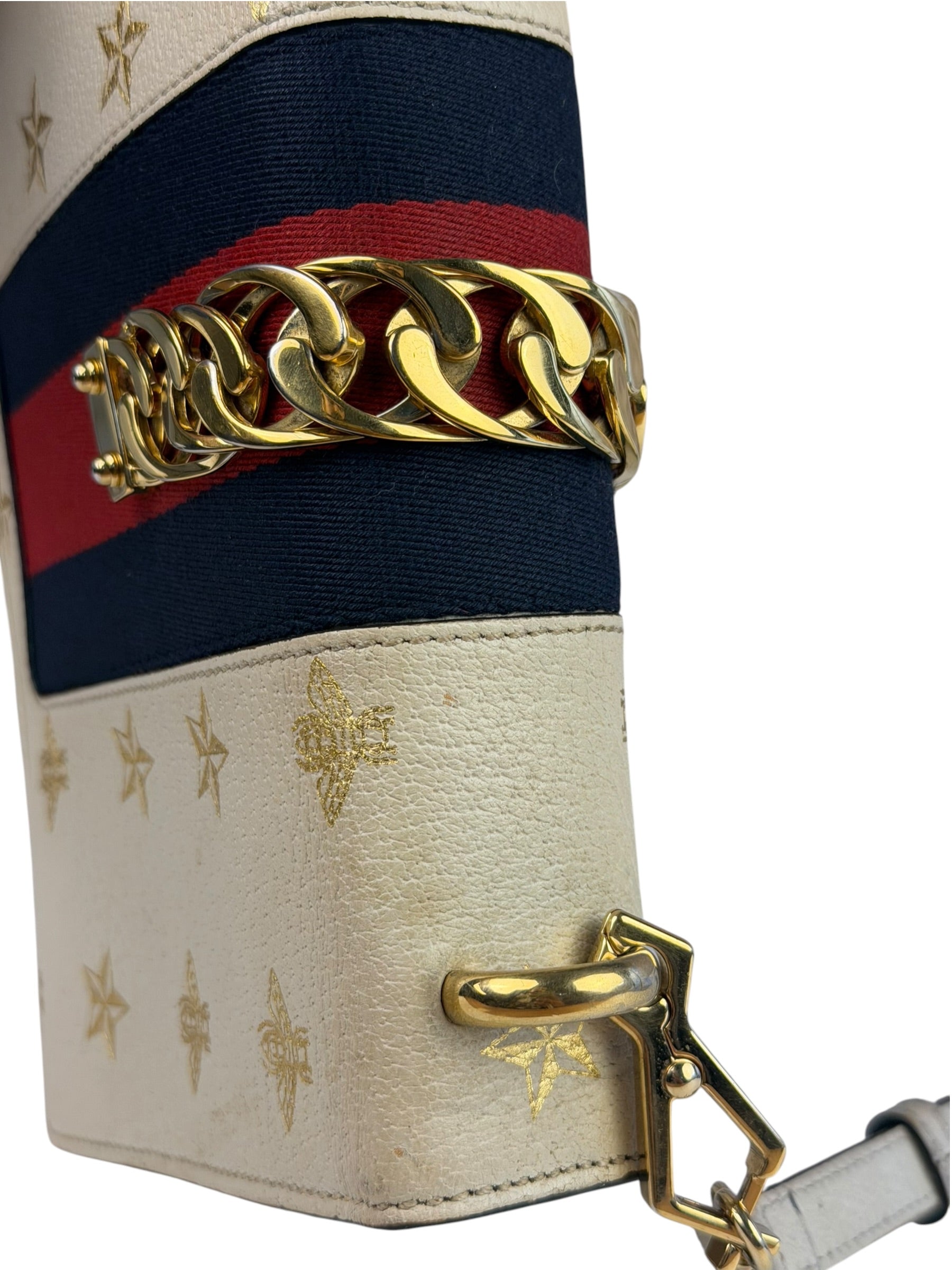 Gucci Textured Calfskin Bee Star Sylvie Shoulder Bag White