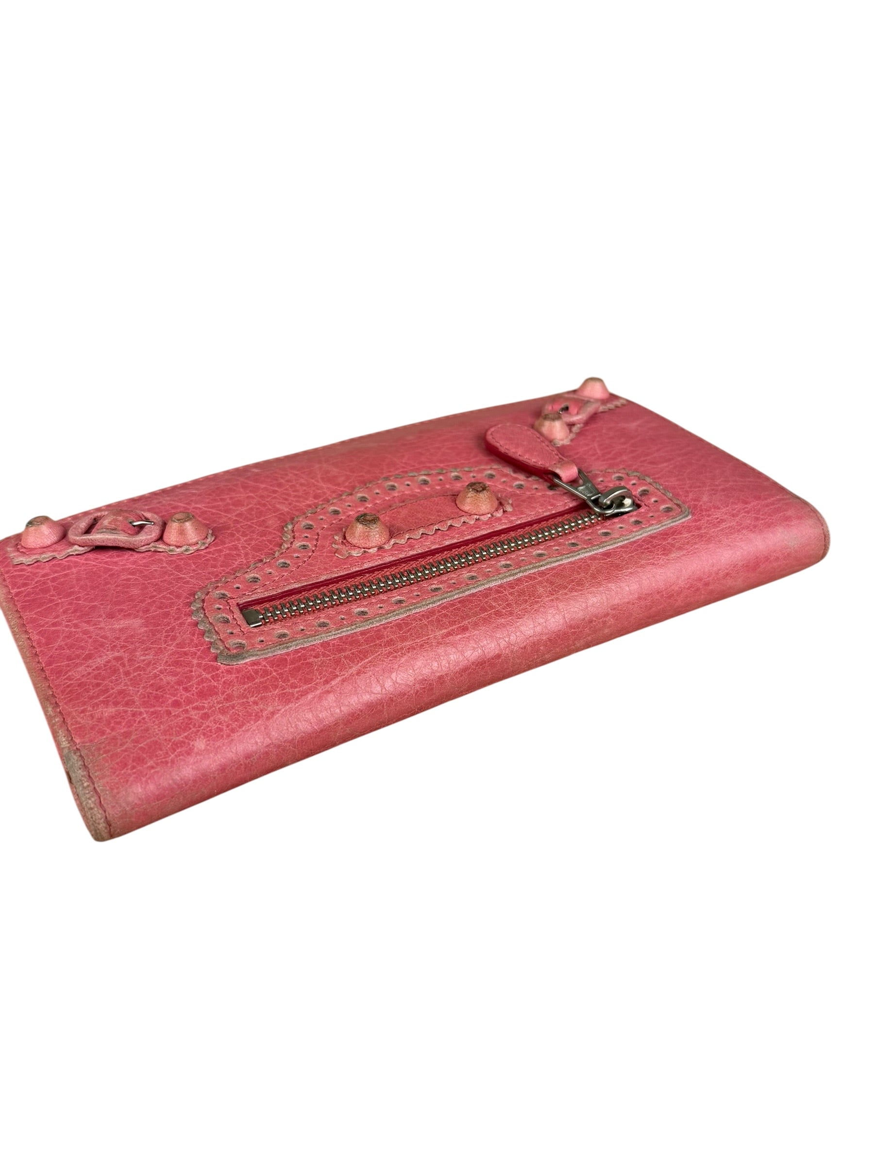 Balenciaga Pink Leather Moto Long Wallet