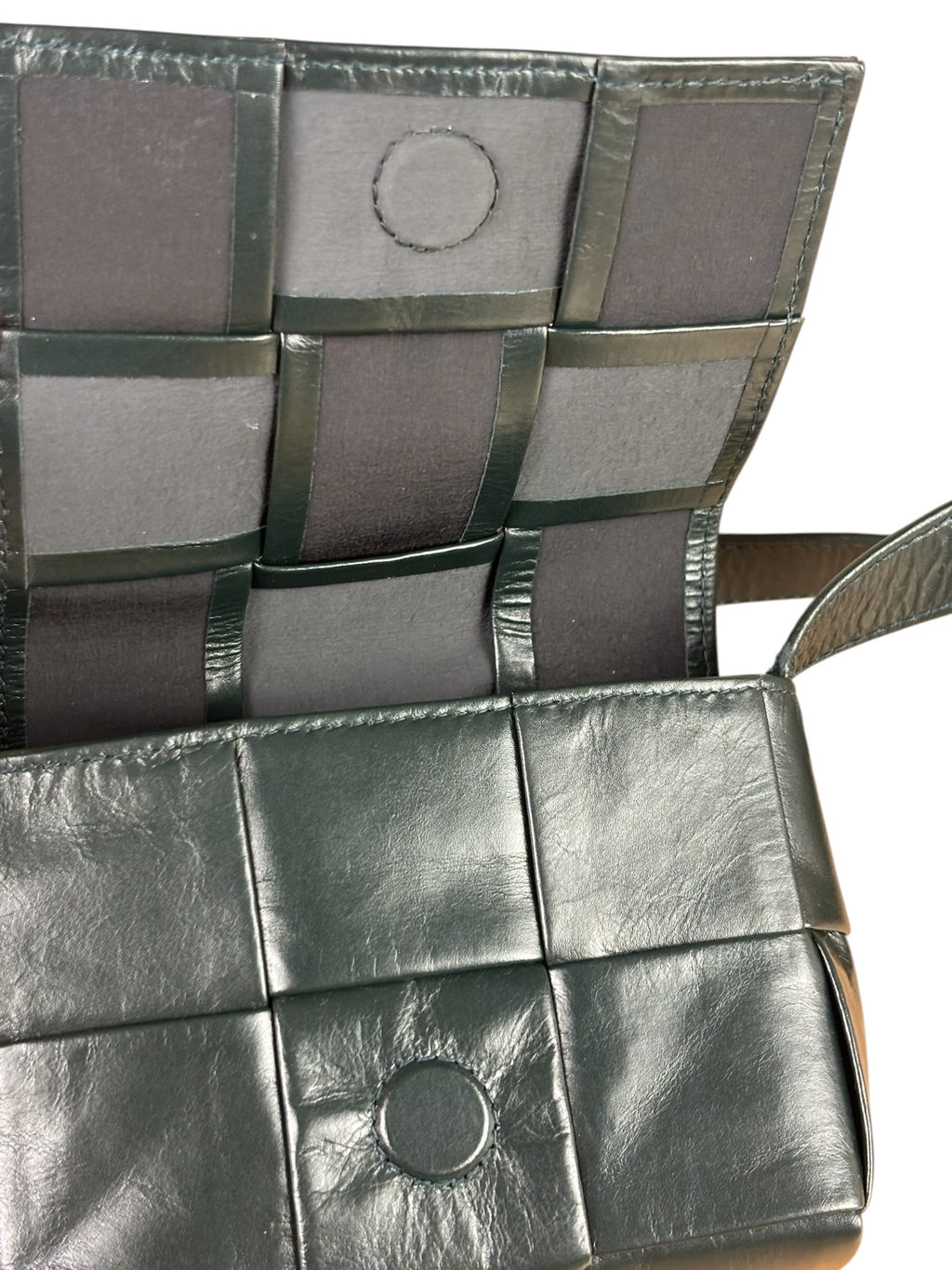 Bottega Veneta Dark Green Leather Intrecciato Nano Cassette Crossbody Bag