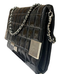 Chanel Black Patent Chocolate Bar Quilted Flap Shoulder Bag 2001