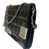 Chanel Black Patent Chocolate Bar Quilted Flap Shoulder Bag 2001