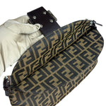 Fendi Brown Leather Trim Zucca FF Monogram Baguette