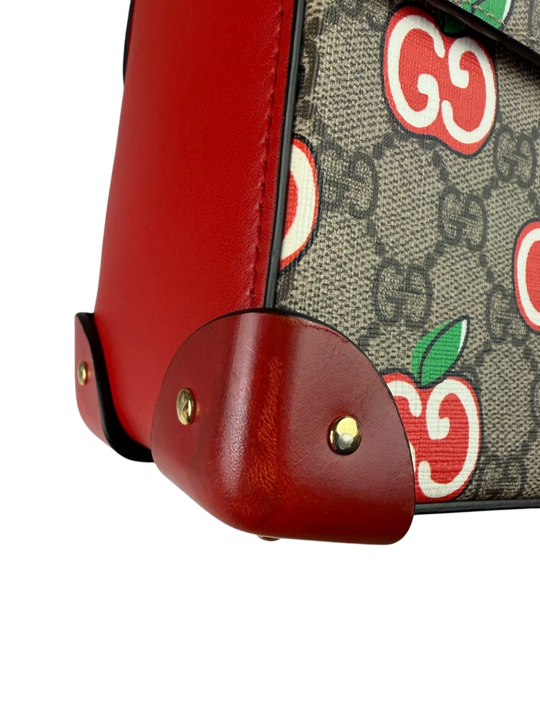 Gucci Red/Beige Leather GG Apple Print Padlock Bamboo Handbag