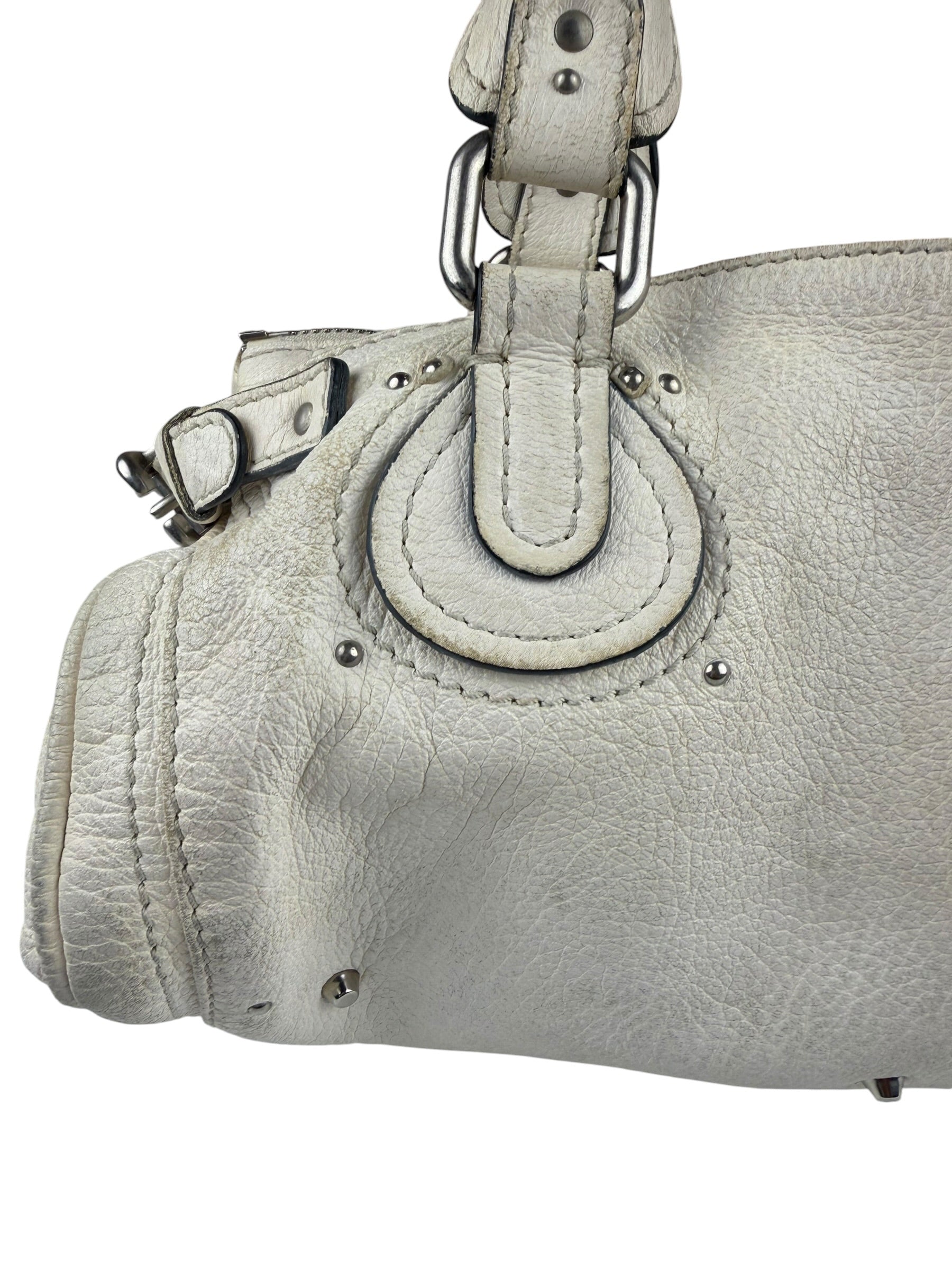 Chloé White Leather Paddington Handbag (Repainted)