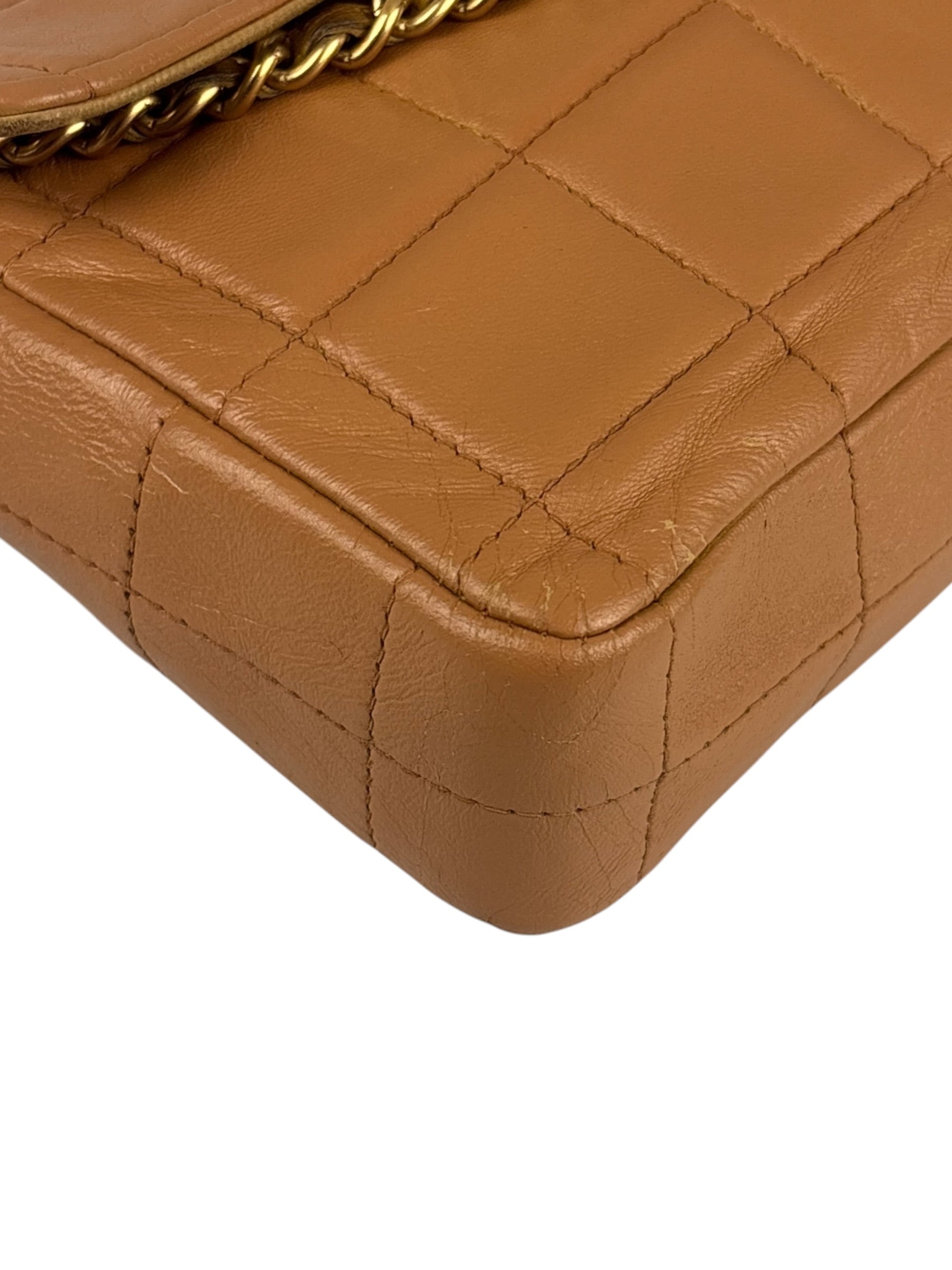 Chanel Vintage Beige Leather  Chocolate Bar East- 1987