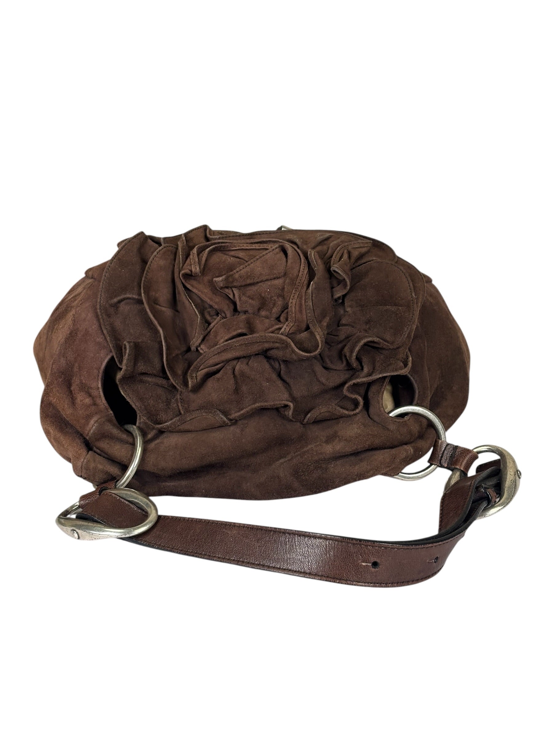 Yves Saint Laurent Brown Suede/Leather Trim Naja Rose Petal Hobo Bag